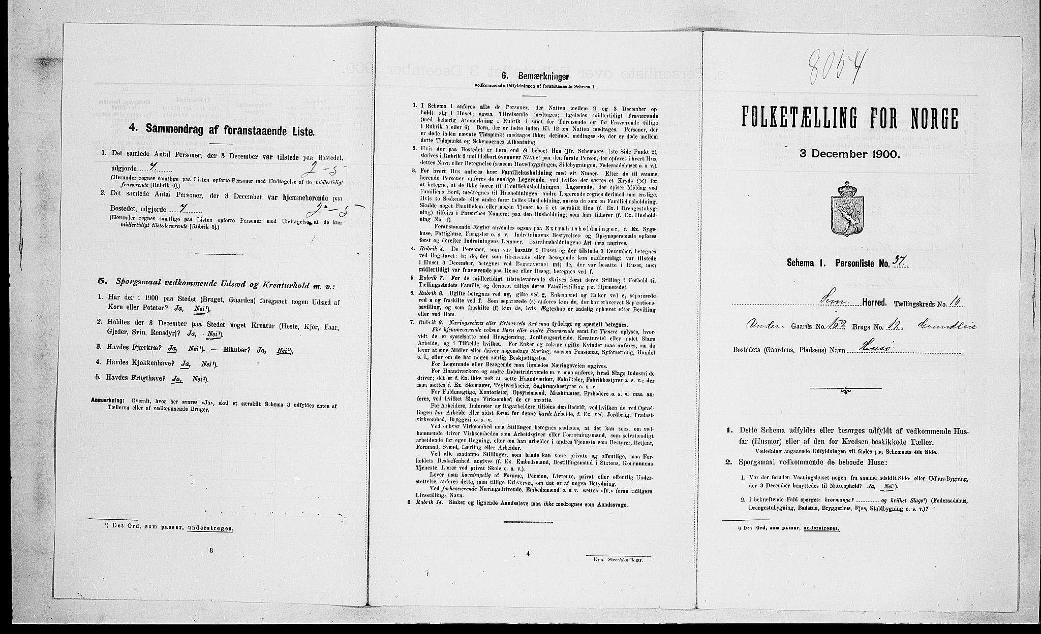 RA, 1900 census for Sem, 1900, p. 1593