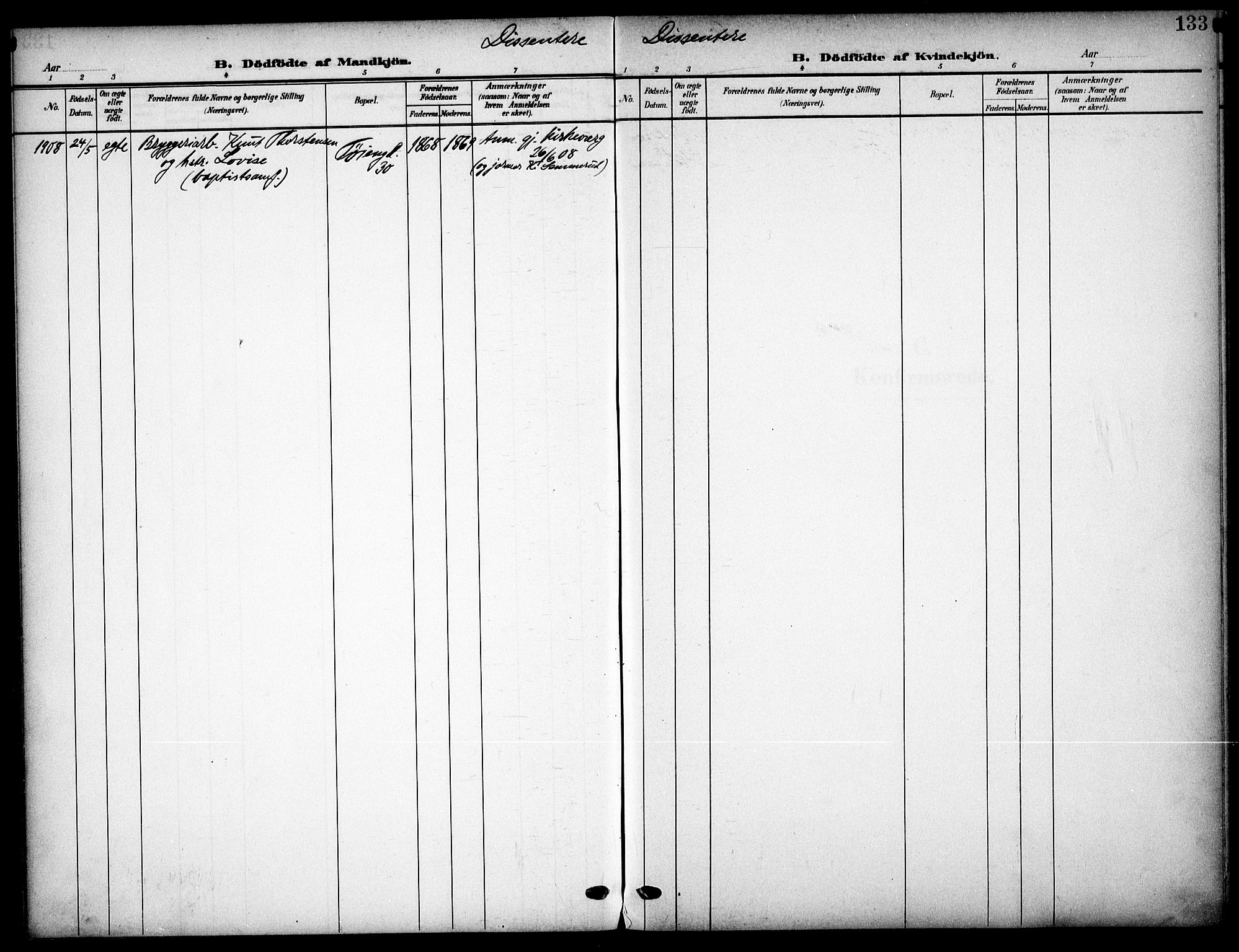 Tøyen prestekontor Kirkebøker, SAO/A-10167a/F/Fa/L0001: Parish register (official) no. 1, 1907-1916, p. 133