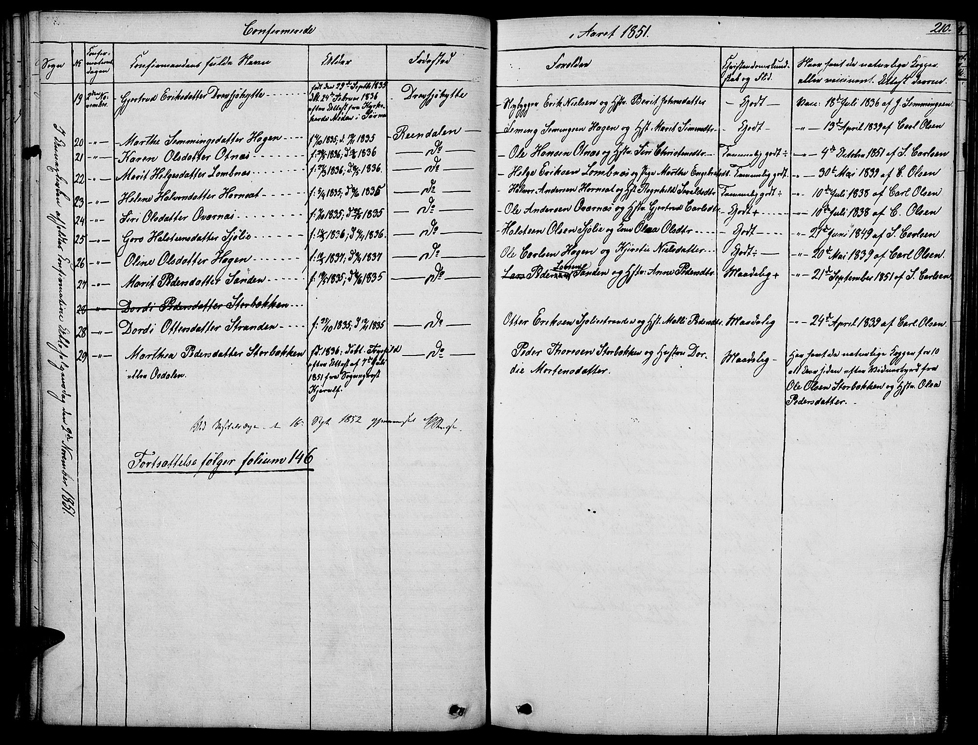 Rendalen prestekontor, AV/SAH-PREST-054/H/Ha/Haa/L0004: Parish register (official) no. 4, 1829-1852, p. 210