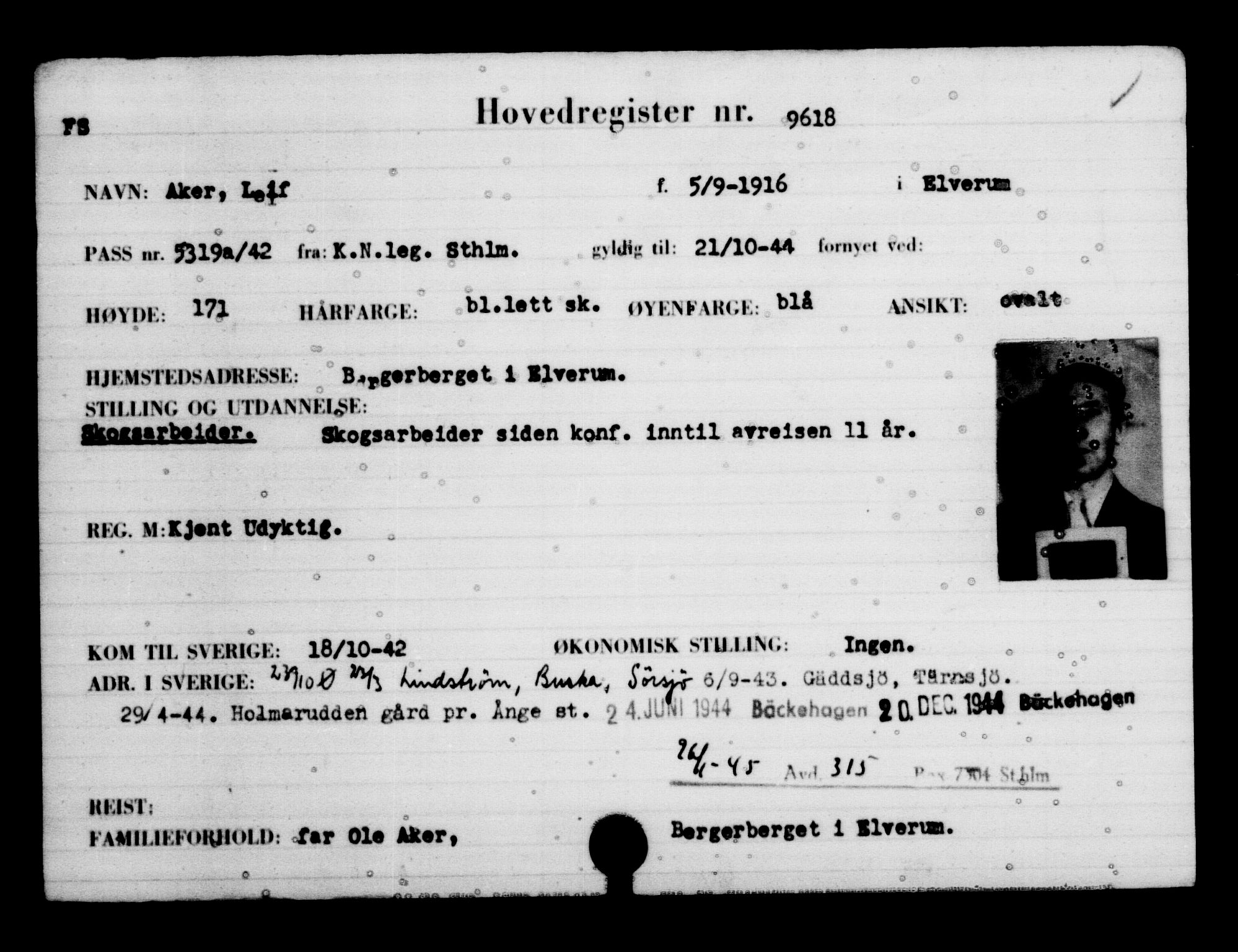 Utenriksstasjonene, Legasjonen i Stockholm, Flyktningkontoret, AV/RA-S-6753/V/Va/L0006: Kjesäterkartoteket, flyktninger med registreringsnr. 9400-12711, 1940-1945, p. 245
