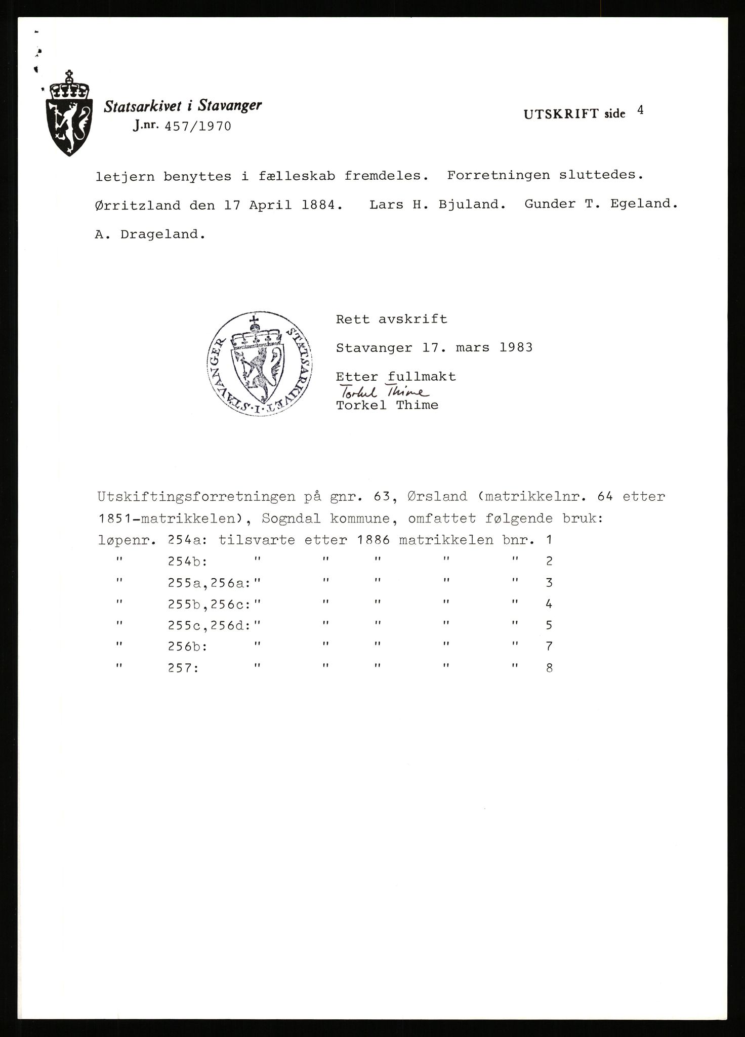 Statsarkivet i Stavanger, SAST/A-101971/03/Y/Yj/L0098: Avskrifter sortert etter gårdsnavn: Øigrei - Østeinstad, 1750-1930, p. 375