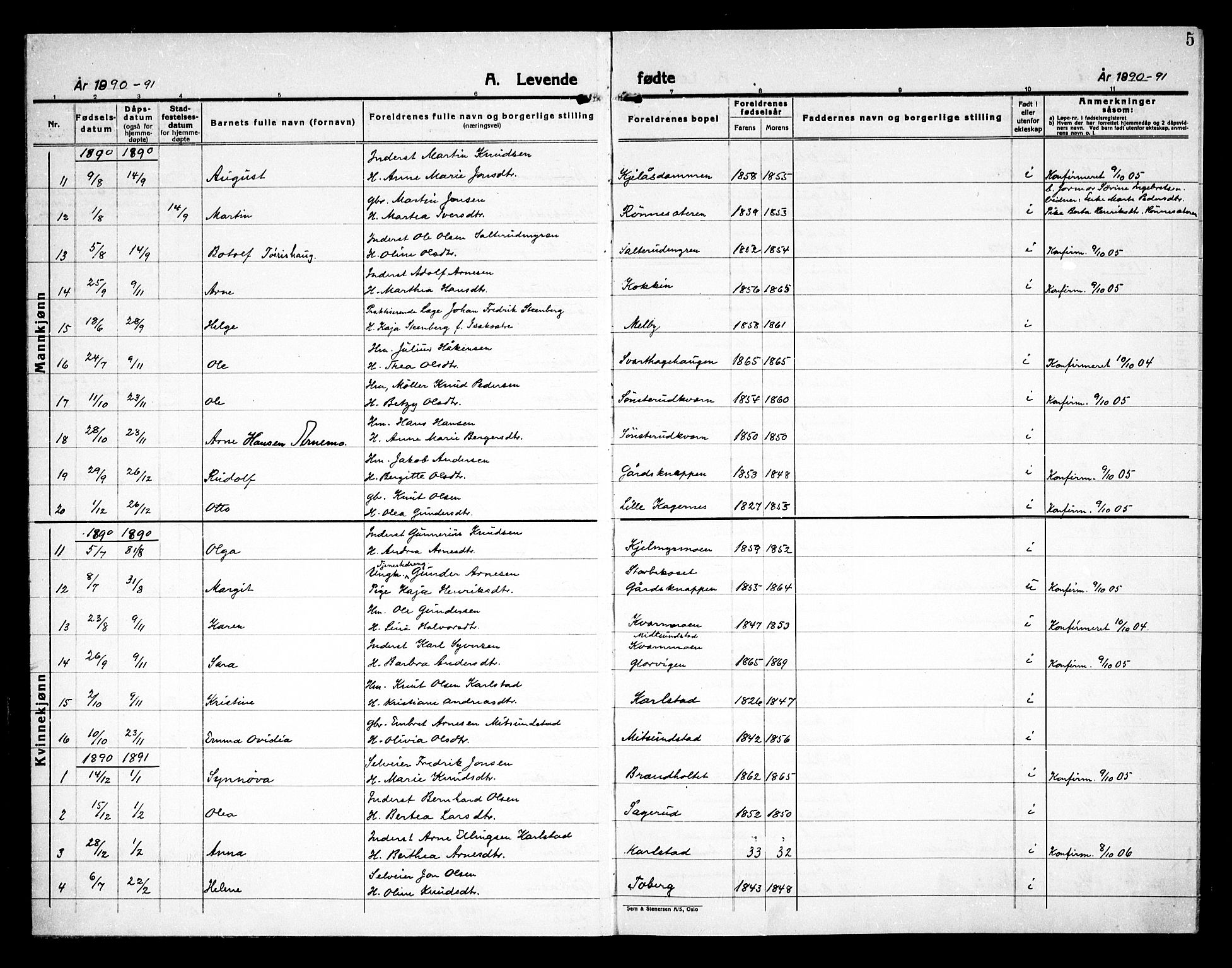 Åsnes prestekontor, AV/SAH-PREST-042/H/Ha/Haa/L0000D: Parish register (official) no. 0B, 1890-1929, p. 5