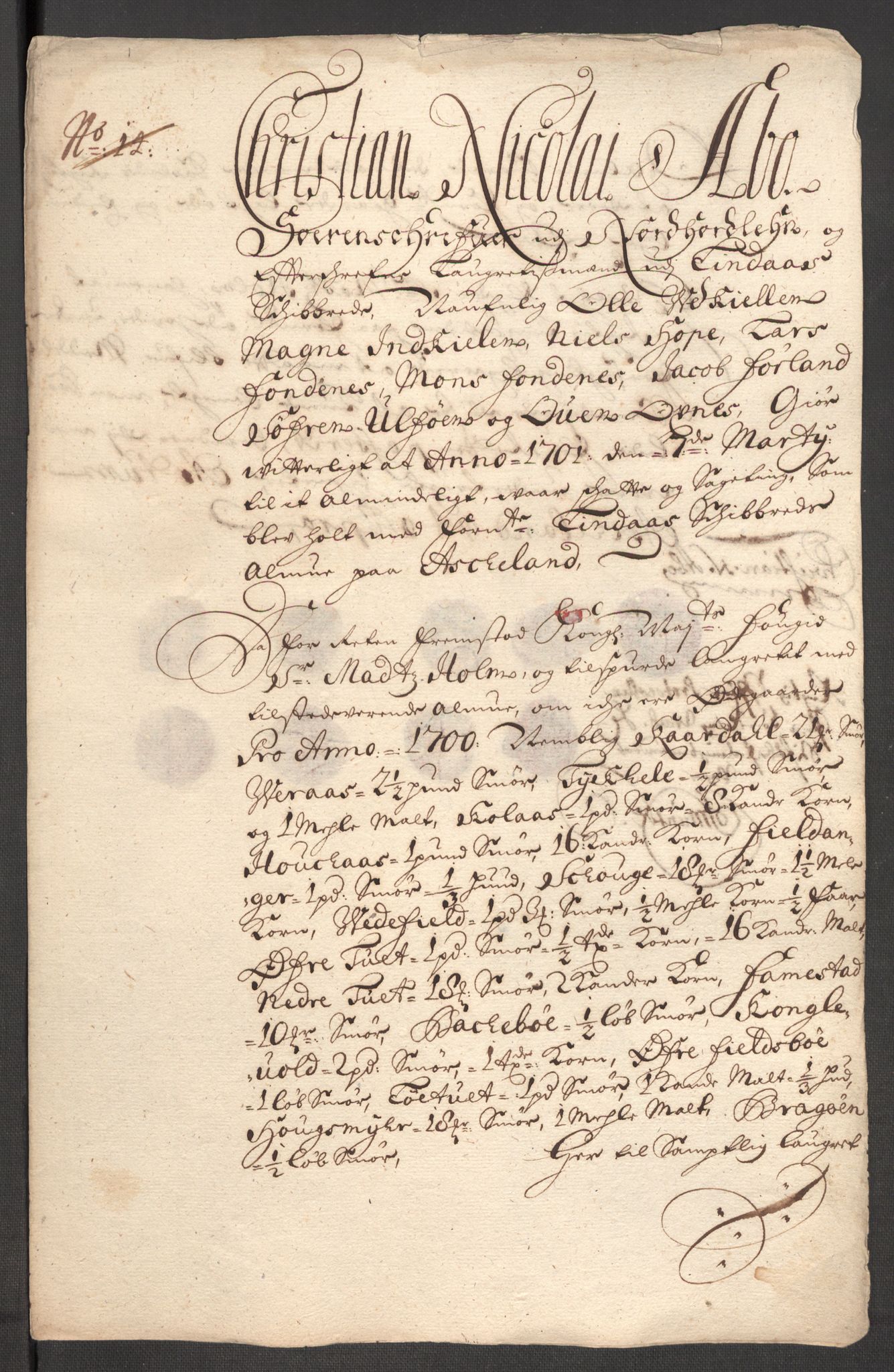 Rentekammeret inntil 1814, Reviderte regnskaper, Fogderegnskap, RA/EA-4092/R51/L3185: Fogderegnskap Nordhordland og Voss, 1700-1701, p. 179