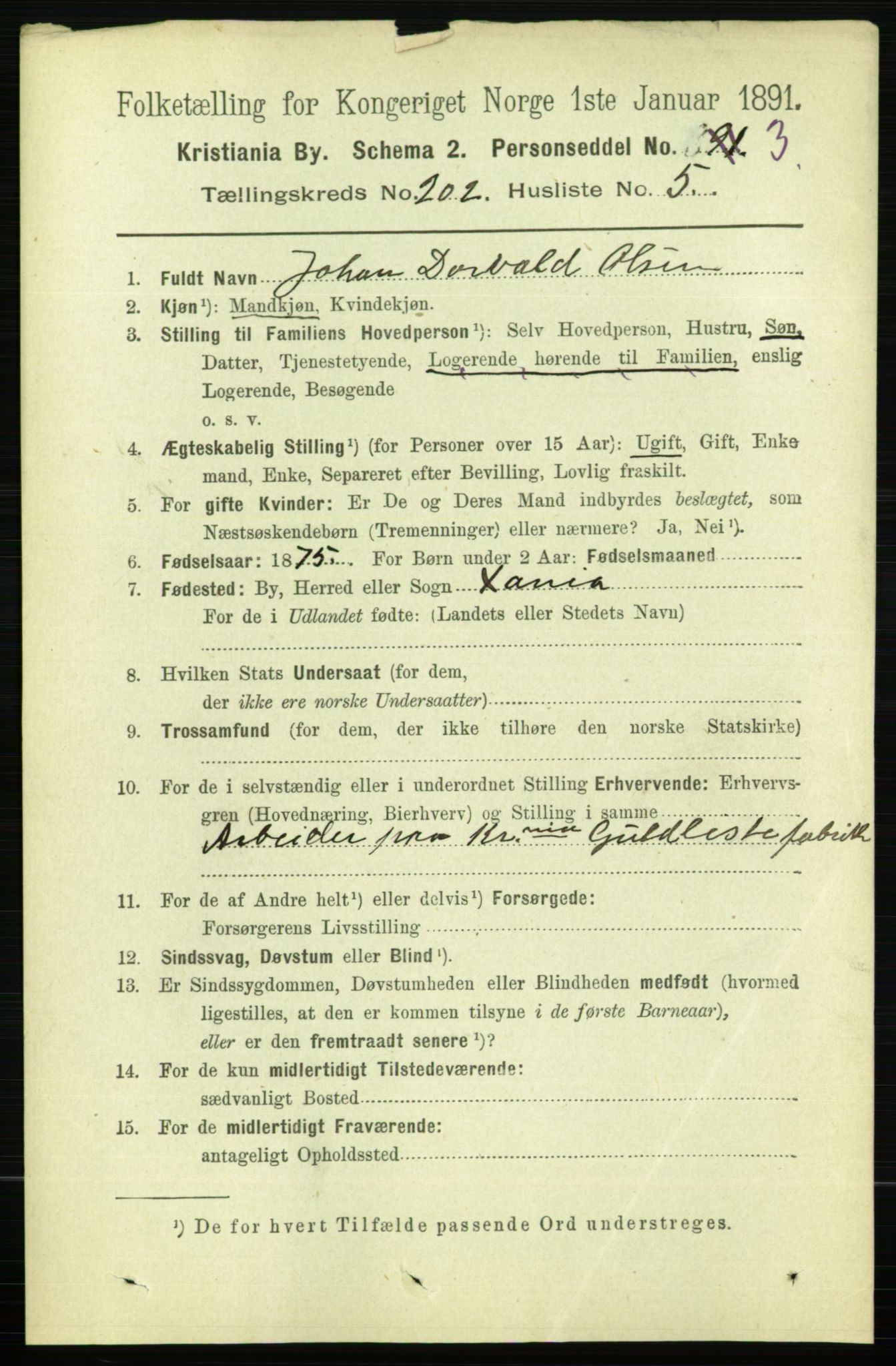 RA, 1891 census for 0301 Kristiania, 1891, p. 121612