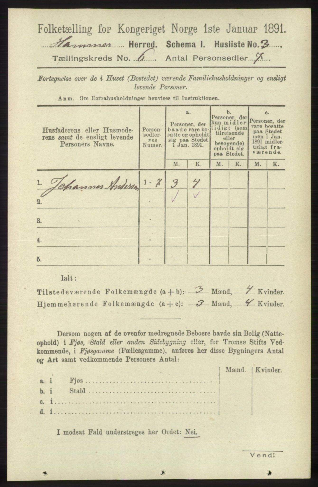 RA, 1891 census for 1254 Hamre, 1891, p. 1522