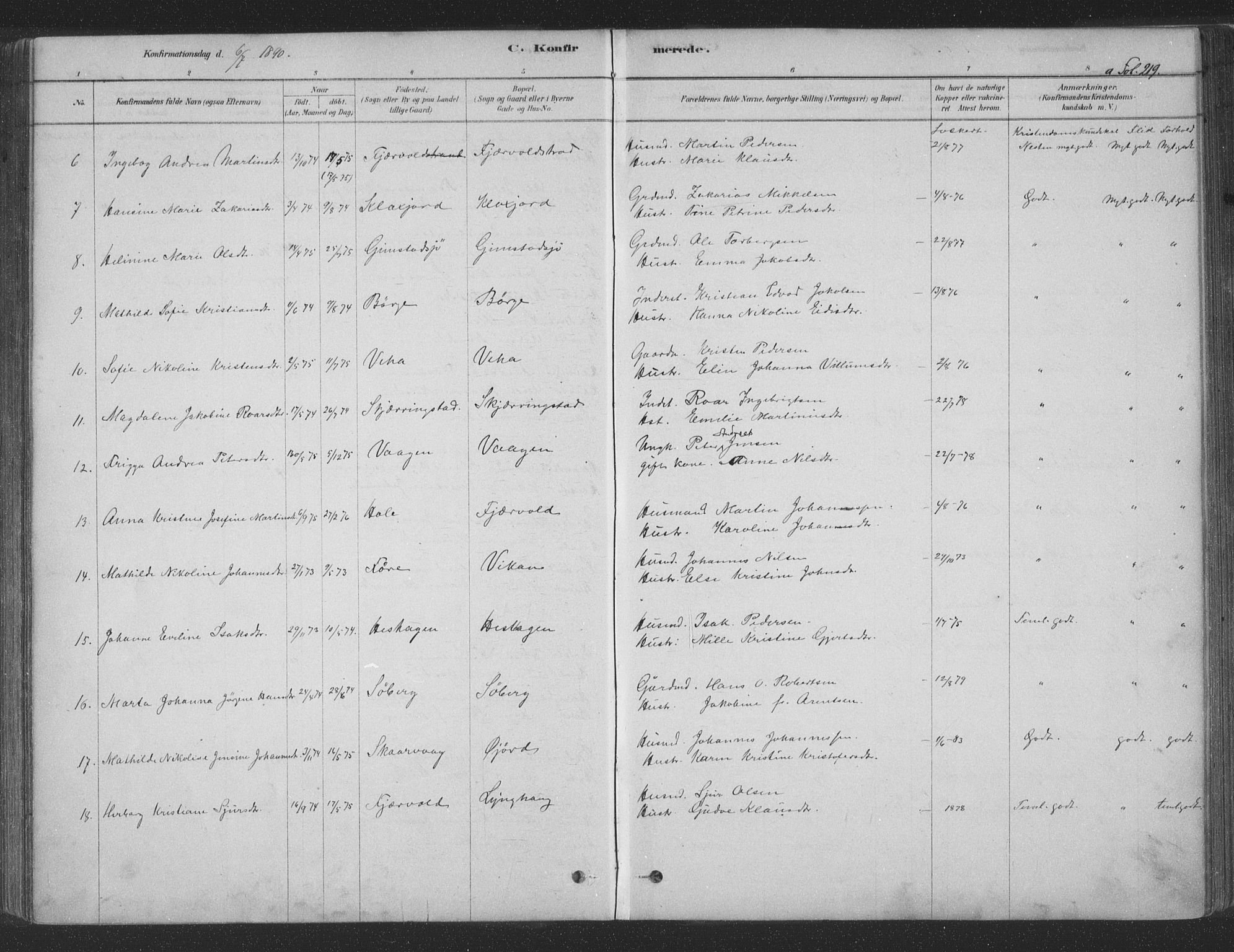 Ministerialprotokoller, klokkerbøker og fødselsregistre - Nordland, SAT/A-1459/891/L1302: Parish register (official) no. 891A07, 1878-1895, p. 219