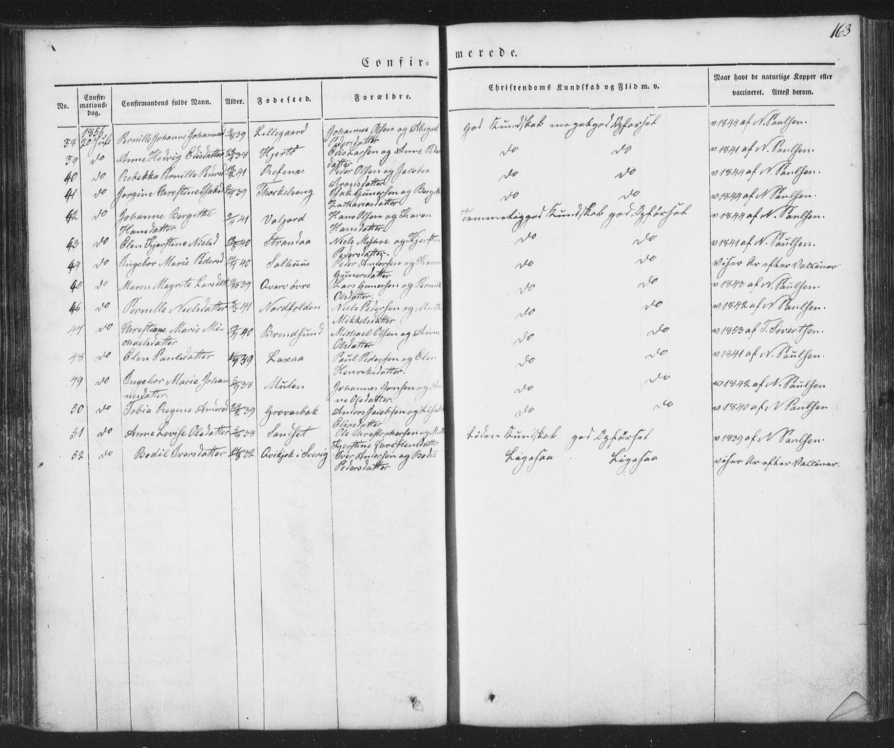 Ministerialprotokoller, klokkerbøker og fødselsregistre - Nordland, AV/SAT-A-1459/853/L0769: Parish register (official) no. 853A08, 1836-1856, p. 163