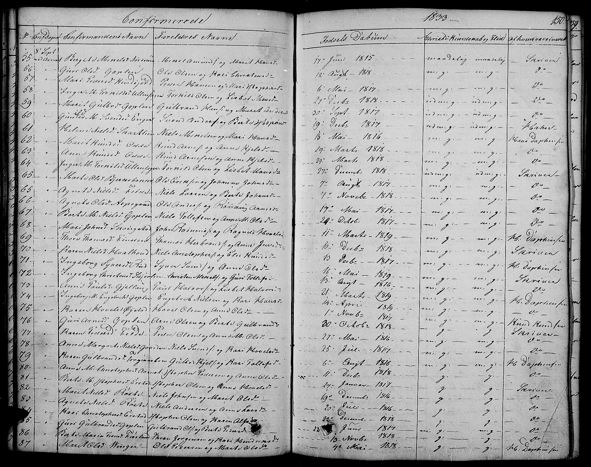 Land prestekontor, AV/SAH-PREST-120/H/Ha/Haa/L0008: Parish register (official) no. 8, 1830-1846, p. 150