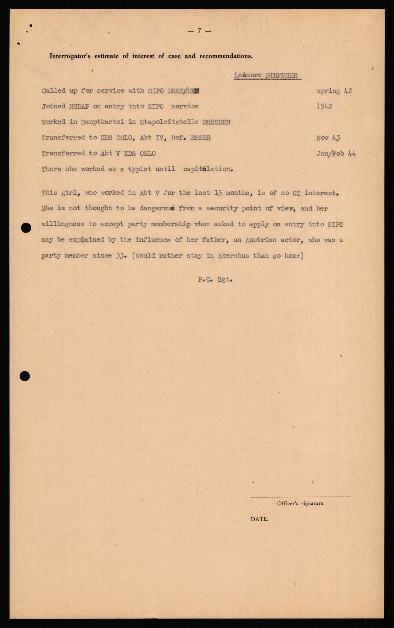 Forsvaret, Forsvarets overkommando II, AV/RA-RAFA-3915/D/Db/L0038: CI Questionaires. Tyske okkupasjonsstyrker i Norge. Østerrikere., 1945-1946, p. 237