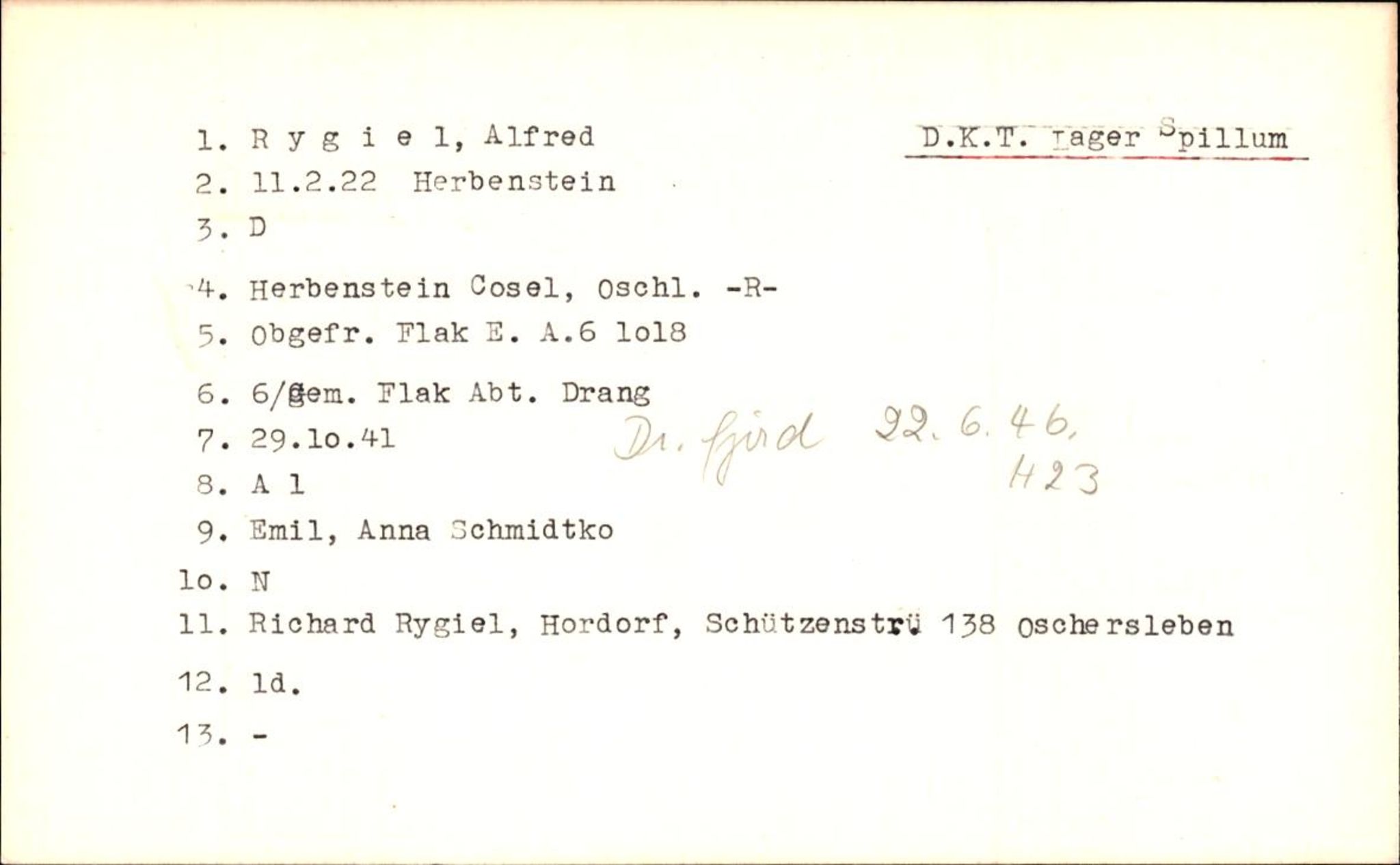 Hjemsendte tyskere , RA/RAFA-6487/D/Db/L0023: Rosenthal-Schmick, 1945-1947, p. 348