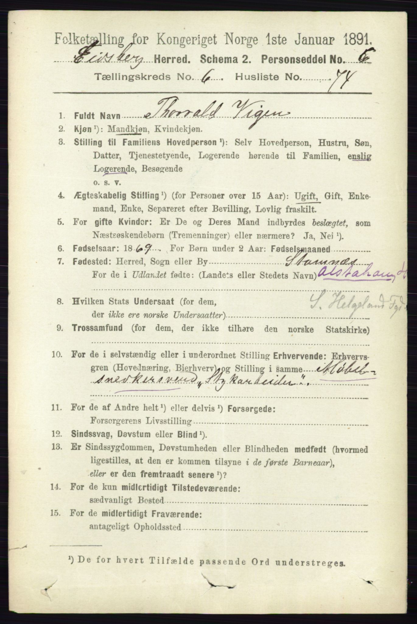 RA, 1891 census for 0125 Eidsberg, 1891, p. 4002