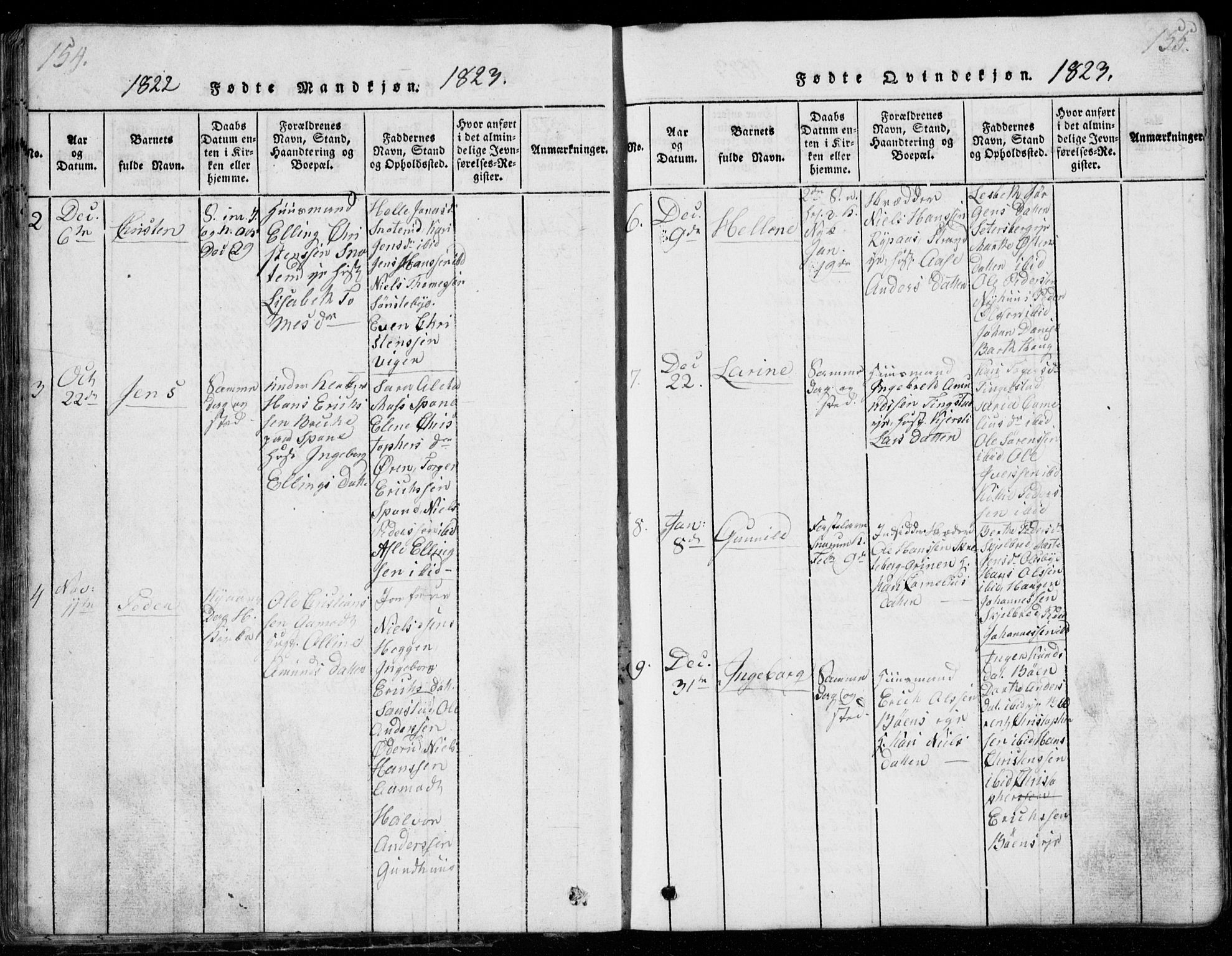 Modum kirkebøker, AV/SAKO-A-234/G/Ga/L0001: Parish register (copy) no. I 1, 1818-1824, p. 154-155