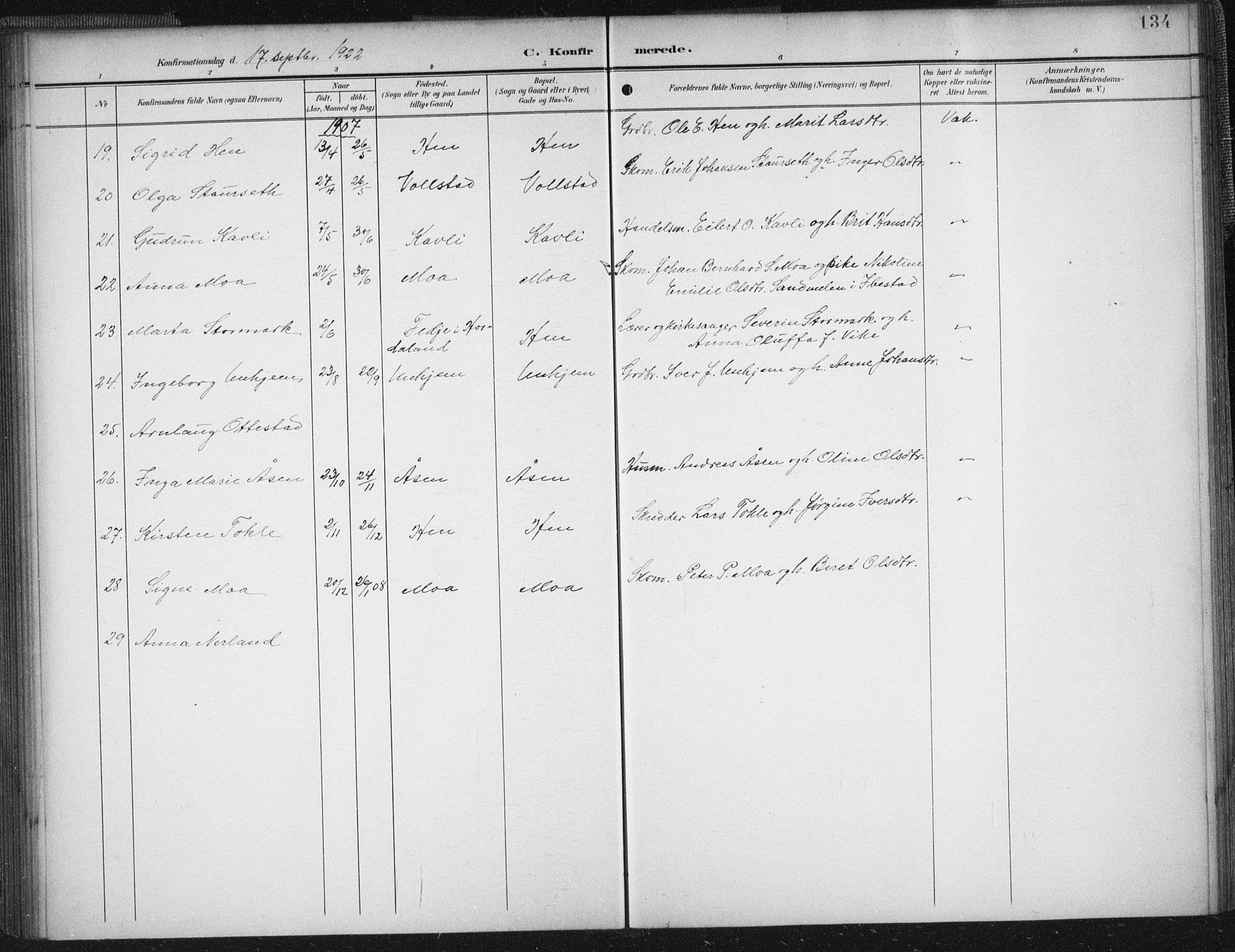 Ministerialprotokoller, klokkerbøker og fødselsregistre - Møre og Romsdal, AV/SAT-A-1454/545/L0589: Parish register (copy) no. 545C03, 1902-1937, p. 134