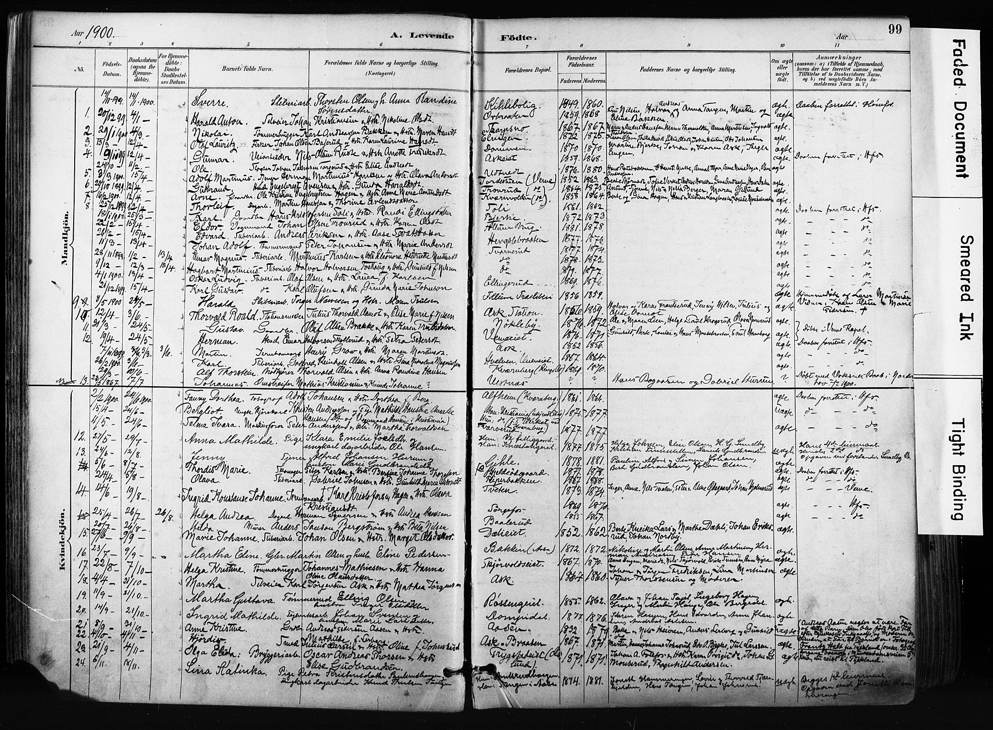 Norderhov kirkebøker, AV/SAKO-A-237/F/Fa/L0016: Parish register (official) no. 16, 1885-1902, p. 99