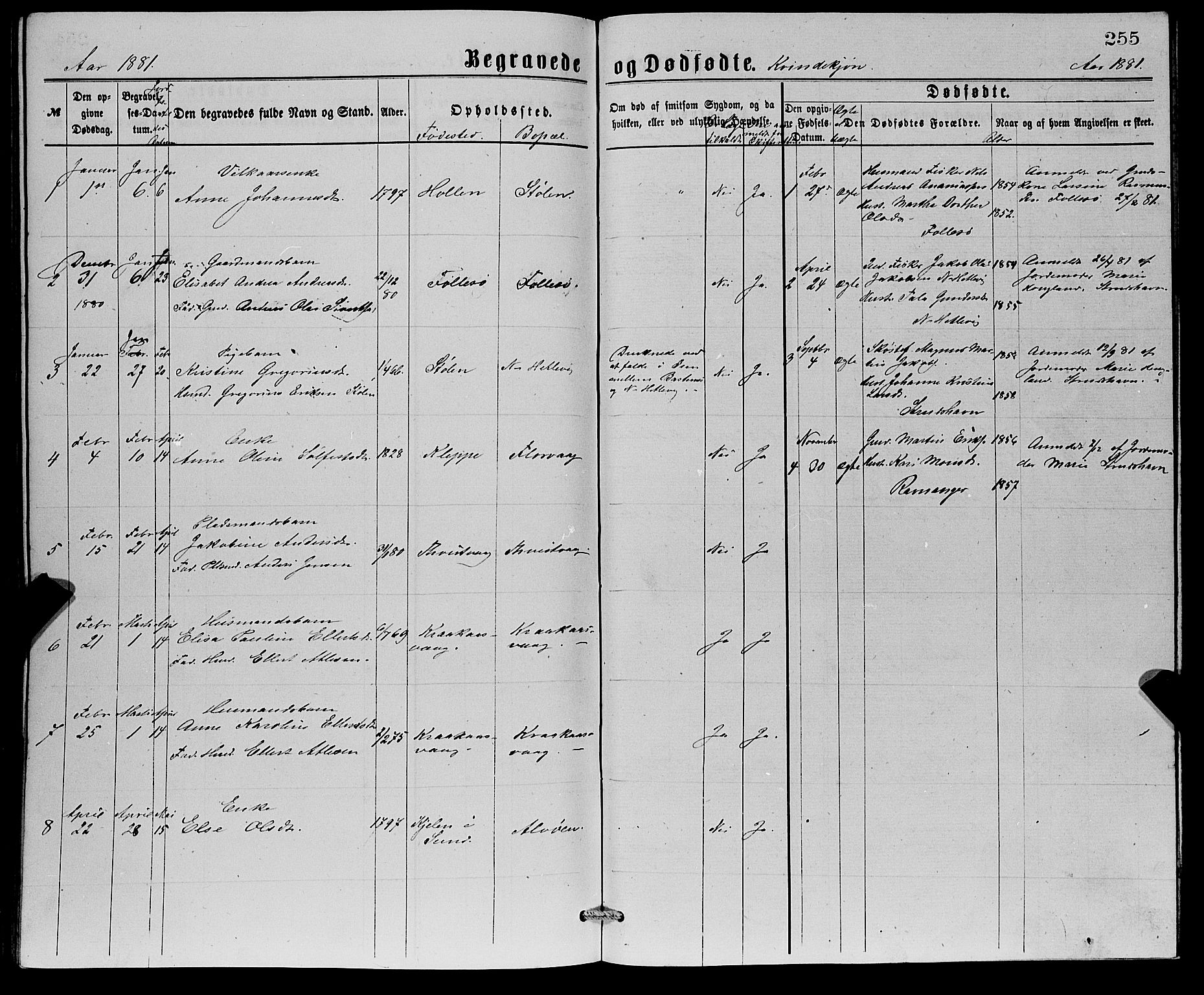 Askøy Sokneprestembete, AV/SAB-A-74101/H/Ha/Hab/Haba/L0007: Parish register (copy) no. A 7, 1871-1881, p. 255