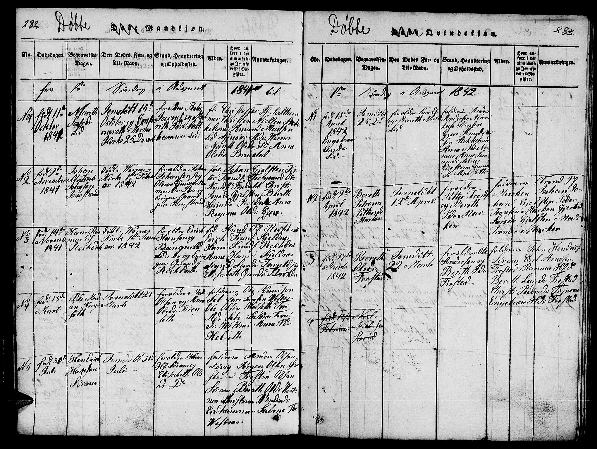 Ministerialprotokoller, klokkerbøker og fødselsregistre - Møre og Romsdal, AV/SAT-A-1454/539/L0535: Parish register (copy) no. 539C01, 1818-1842, p. 282-283