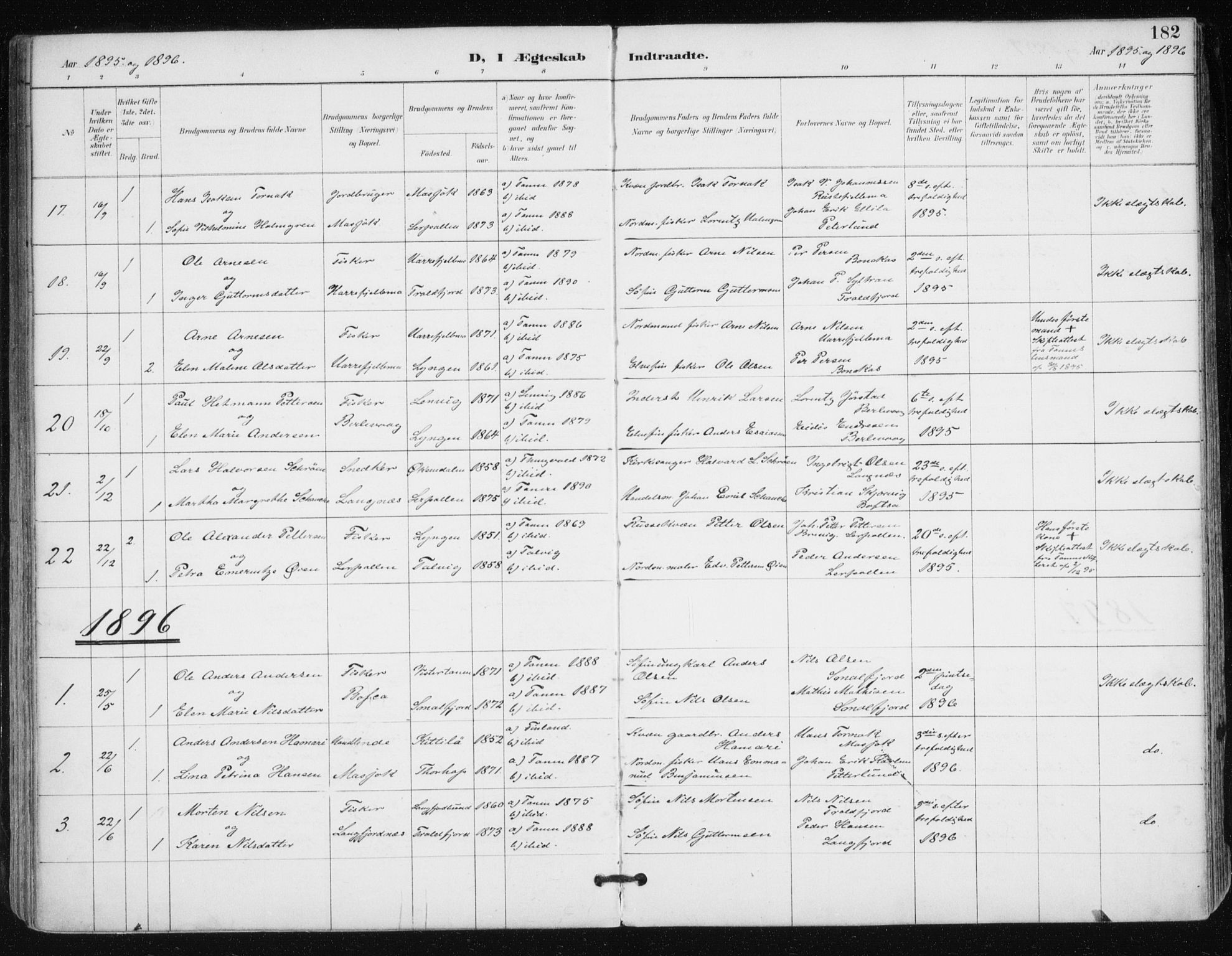 Tana sokneprestkontor, SATØ/S-1334/H/Ha/L0005kirke: Parish register (official) no. 5, 1891-1903, p. 182