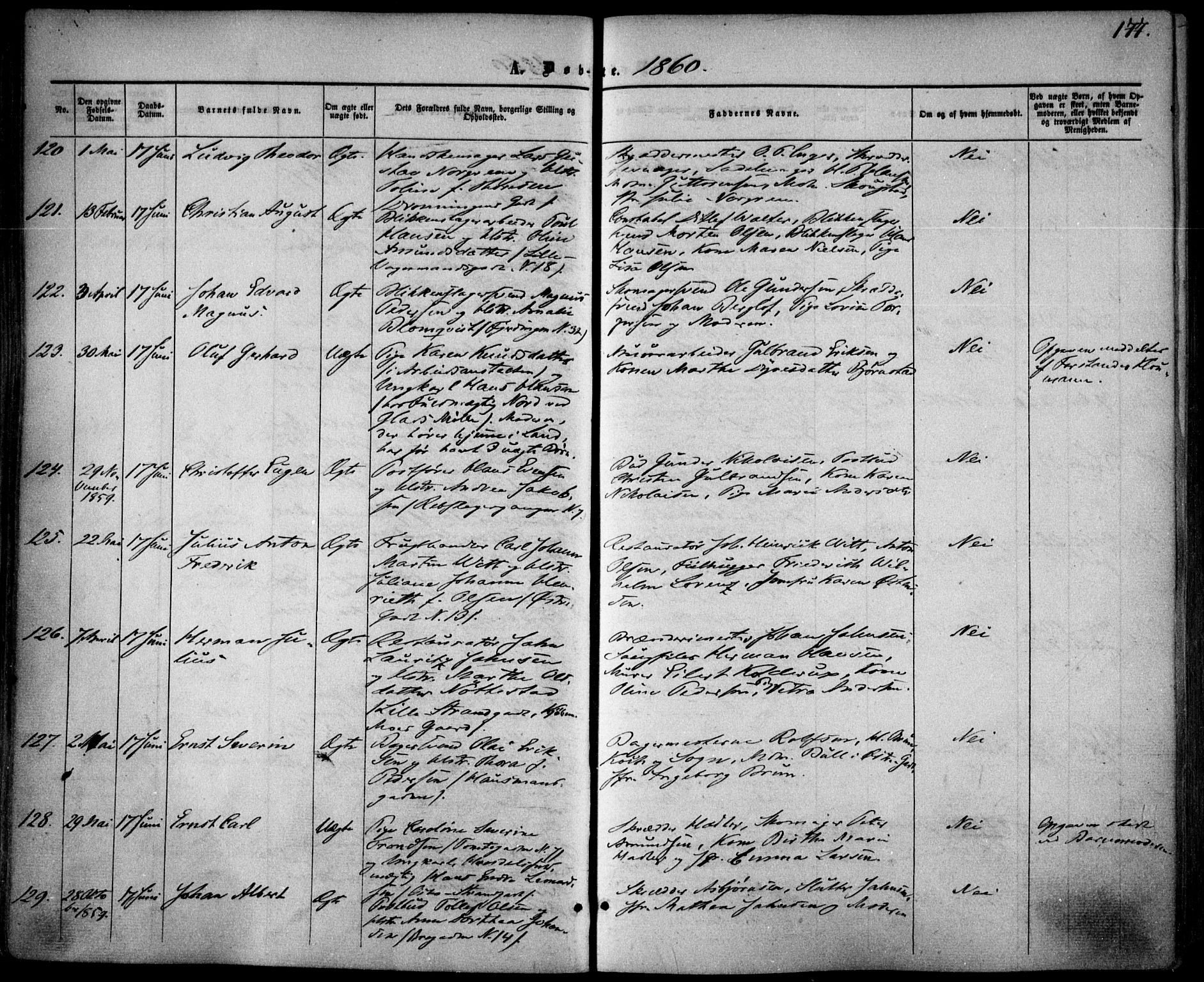 Oslo domkirke Kirkebøker, SAO/A-10752/F/Fa/L0015: Parish register (official) no. 15, 1857-1871, p. 177