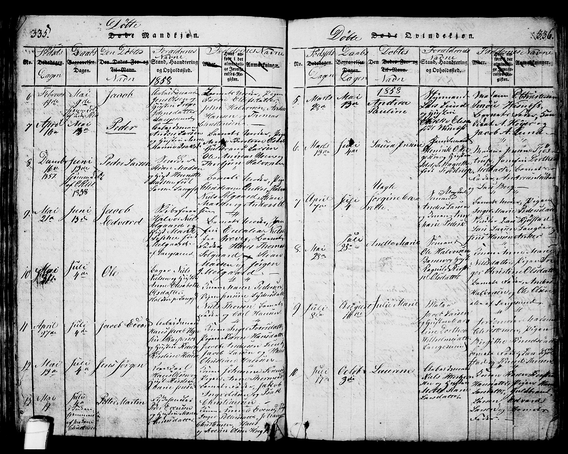 Langesund kirkebøker, SAKO/A-280/G/Ga/L0003: Parish register (copy) no. 3, 1815-1858, p. 335-336