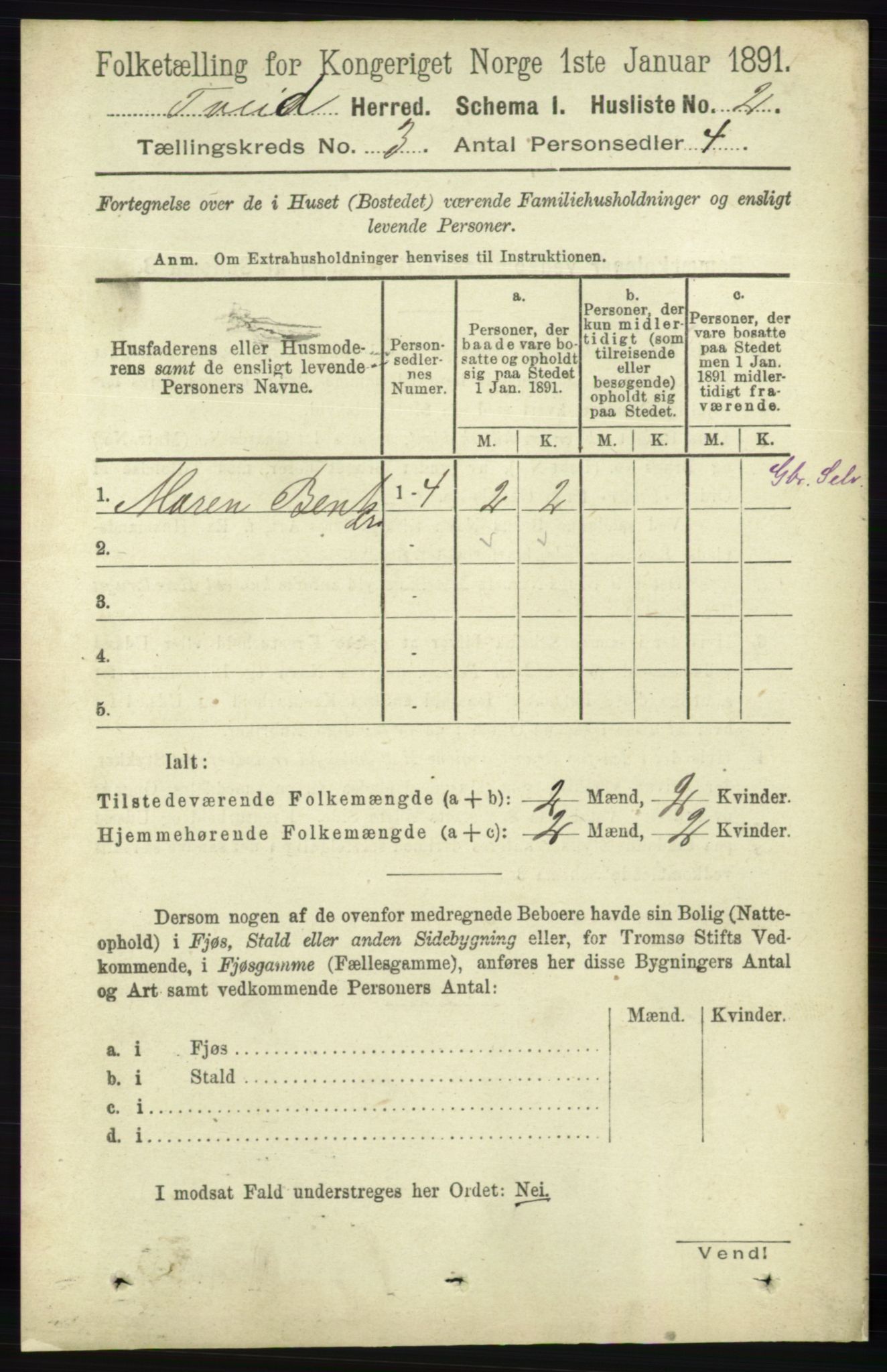 RA, 1891 census for 1013 Tveit, 1891, p. 1089