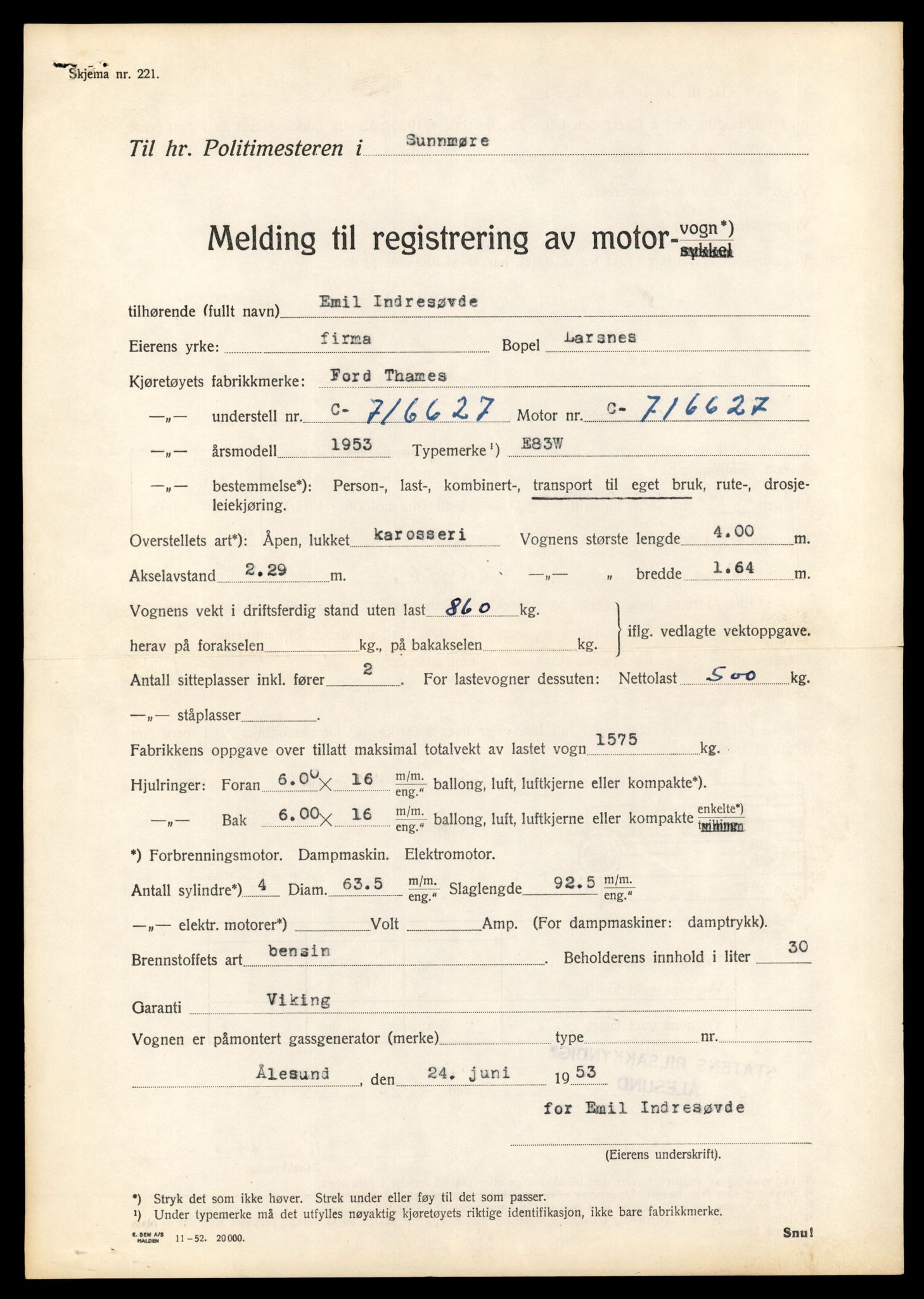 Møre og Romsdal vegkontor - Ålesund trafikkstasjon, SAT/A-4099/F/Fe/L0013: Registreringskort for kjøretøy T 1451 - T 1564, 1927-1998, p. 461