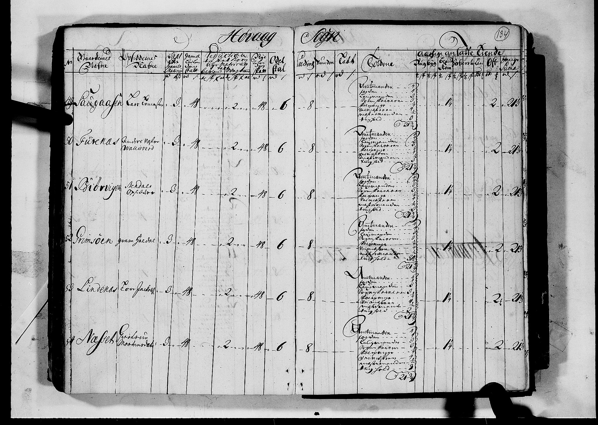 Rentekammeret inntil 1814, Realistisk ordnet avdeling, AV/RA-EA-4070/N/Nb/Nbf/L0124: Nedenes matrikkelprotokoll, 1723, p. 133b-134a