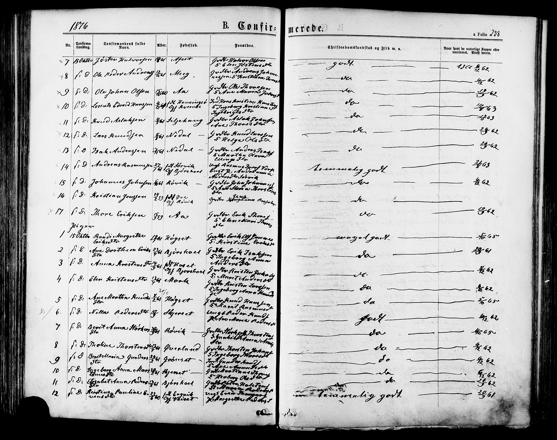 Ministerialprotokoller, klokkerbøker og fødselsregistre - Møre og Romsdal, AV/SAT-A-1454/568/L0805: Parish register (official) no. 568A12 /1, 1869-1884, p. 238