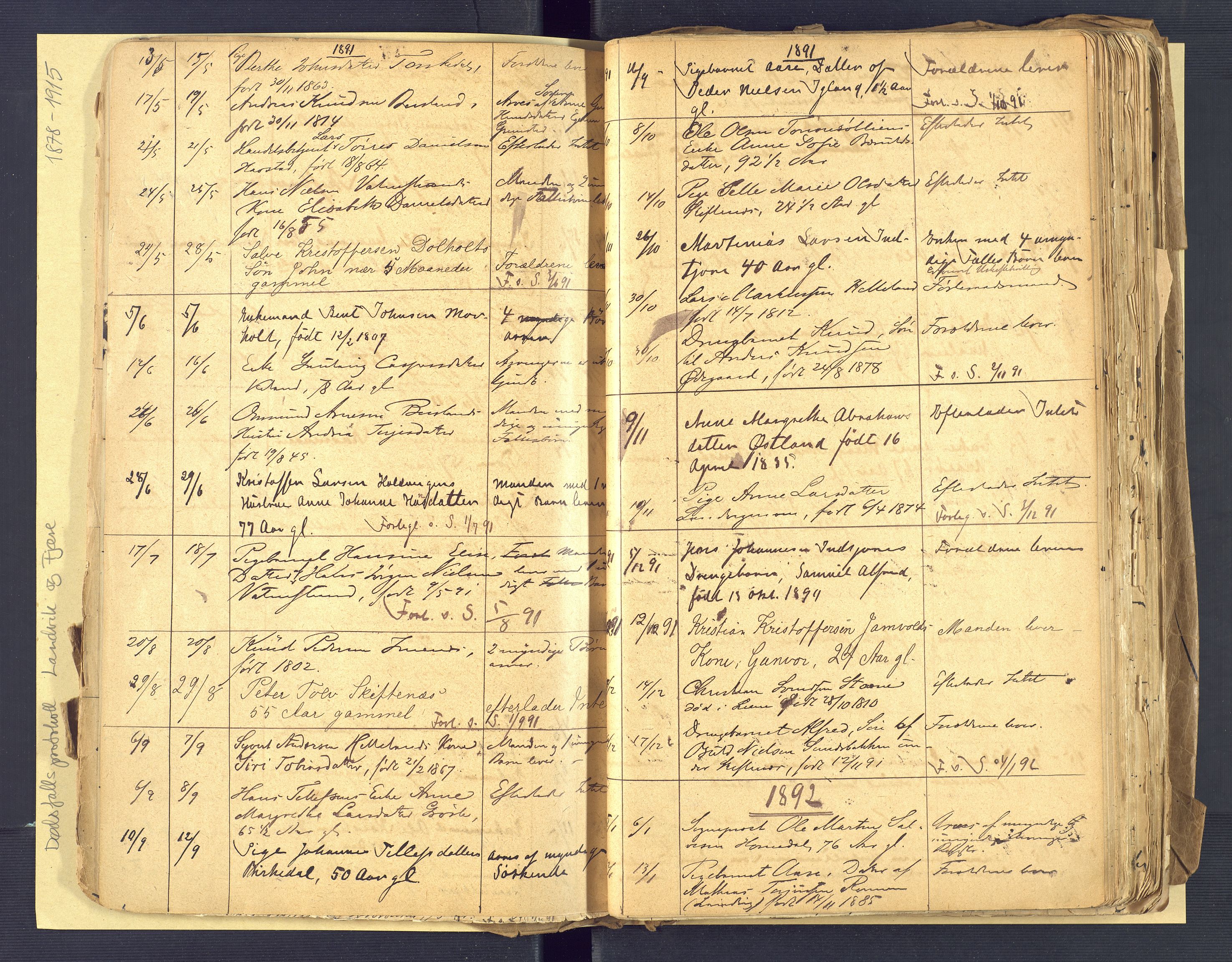 Landvik og Fjære lensmannskontor, AV/SAK-1241-0027/F/Fe/L0001: Dødsfallsprotokoll Landvik og Fjære nr 137, 1878-1915