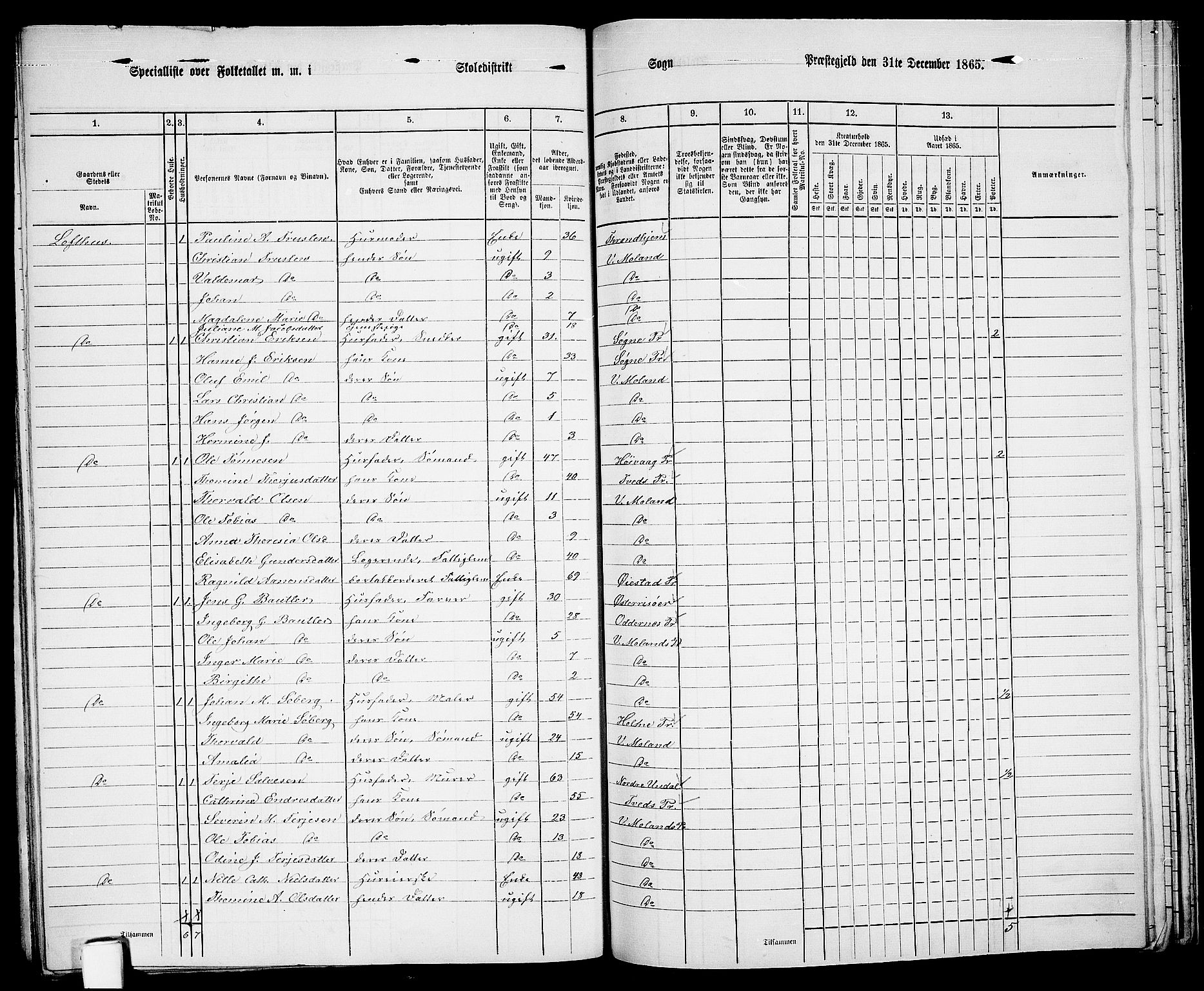 RA, 1865 census for Vestre Moland/Vestre Moland, 1865, p. 64