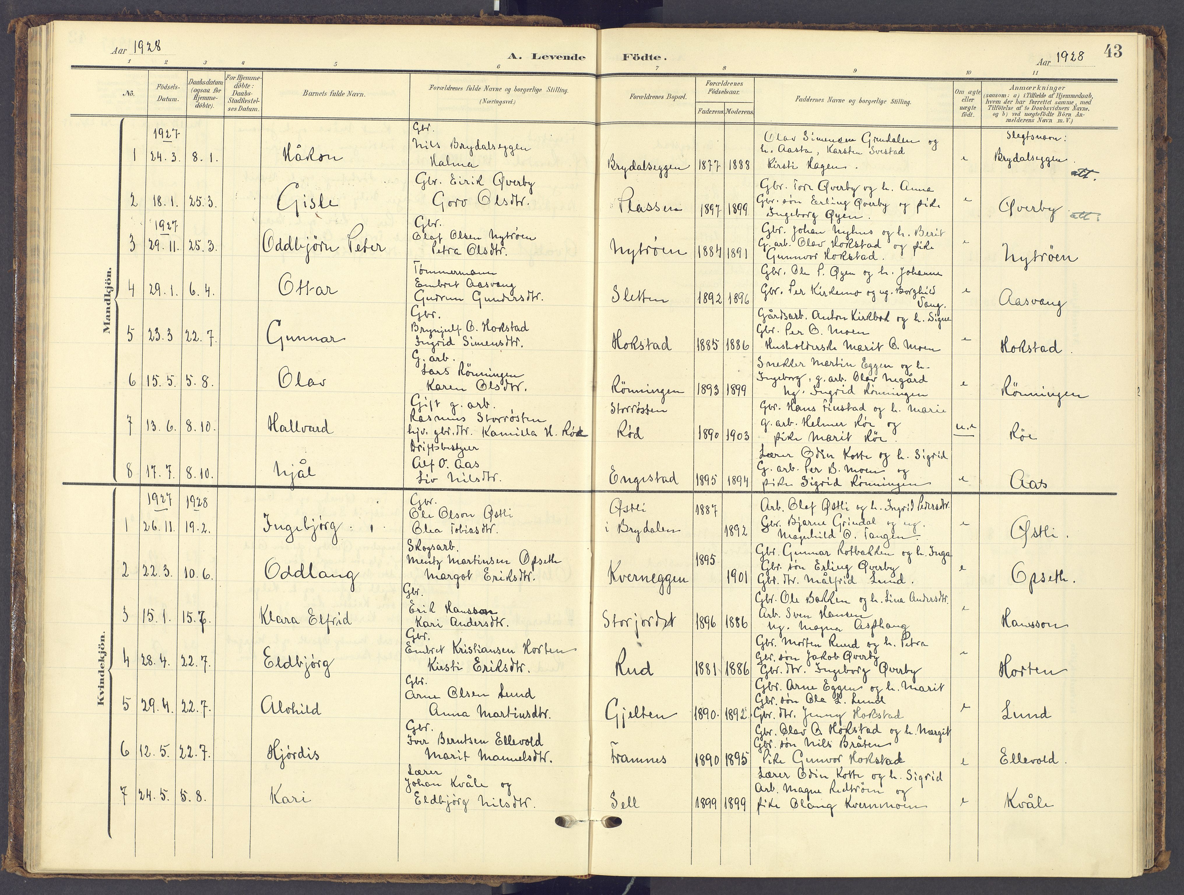 Tynset prestekontor, SAH/PREST-058/H/Ha/Haa/L0028: Parish register (official) no. 28, 1902-1929, p. 43