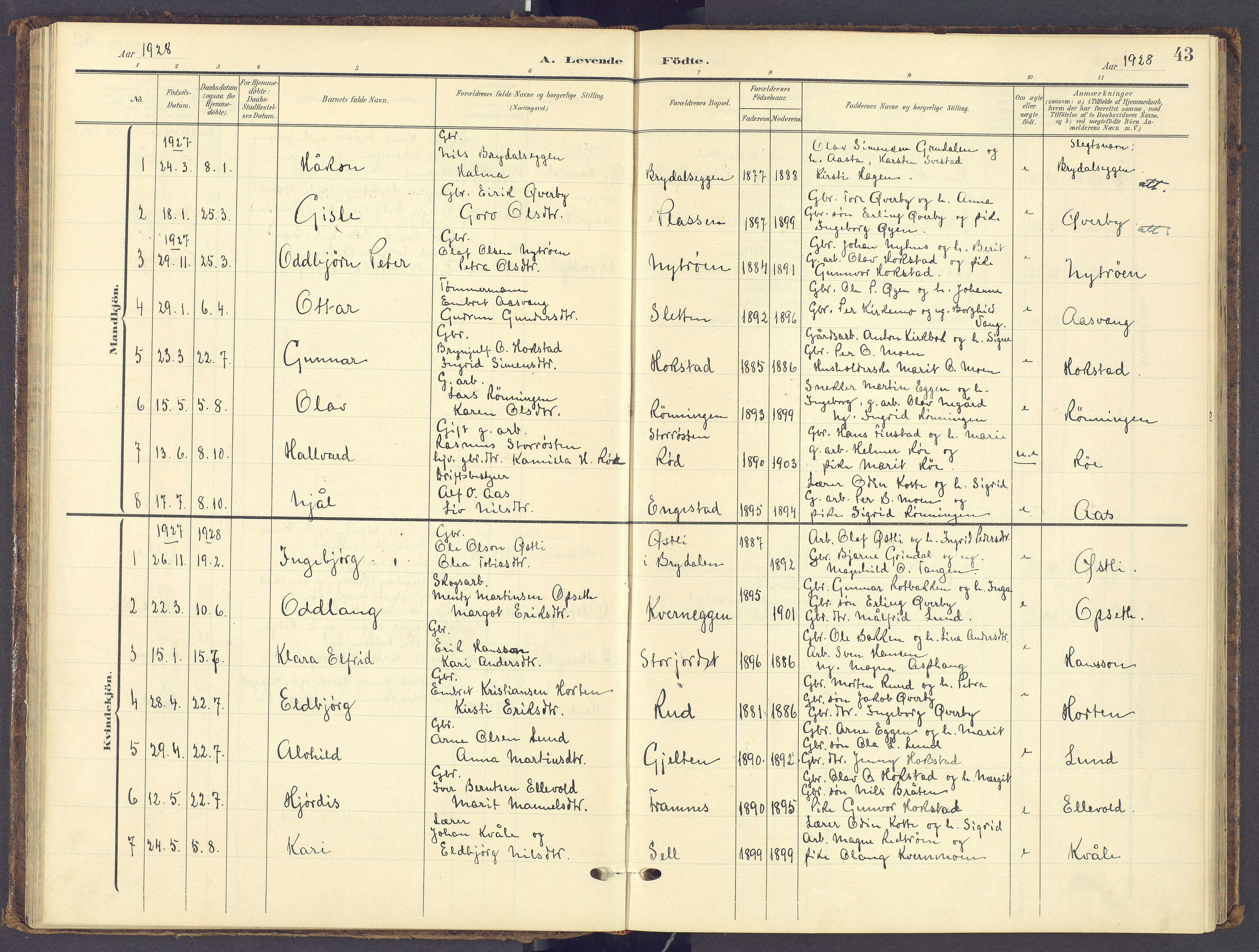 Tynset prestekontor, AV/SAH-PREST-058/H/Ha/Haa/L0028: Parish register (official) no. 28, 1902-1929, p. 43