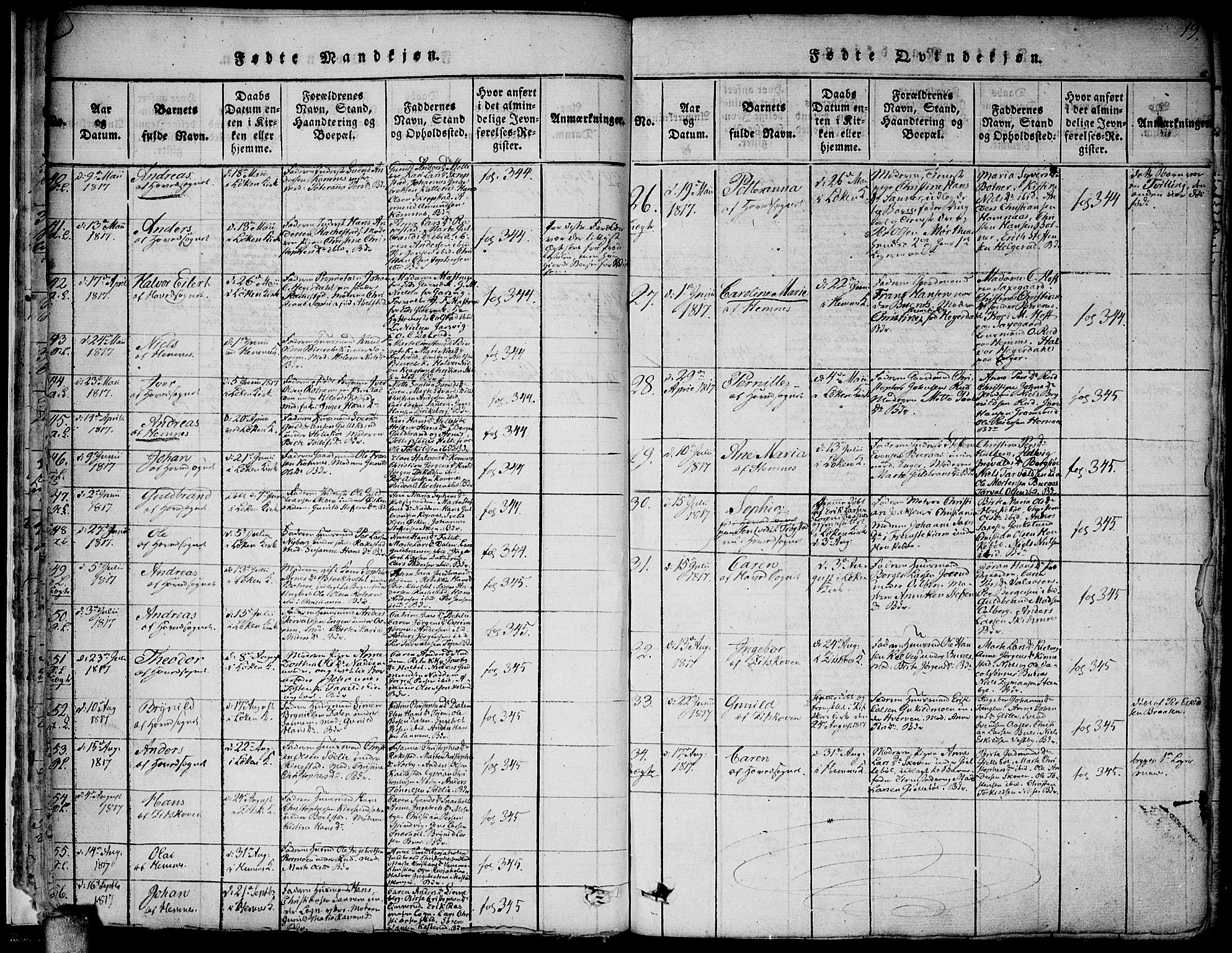 Høland prestekontor Kirkebøker, AV/SAO-A-10346a/F/Fa/L0007: Parish register (official) no. I 7, 1814-1827, p. 19