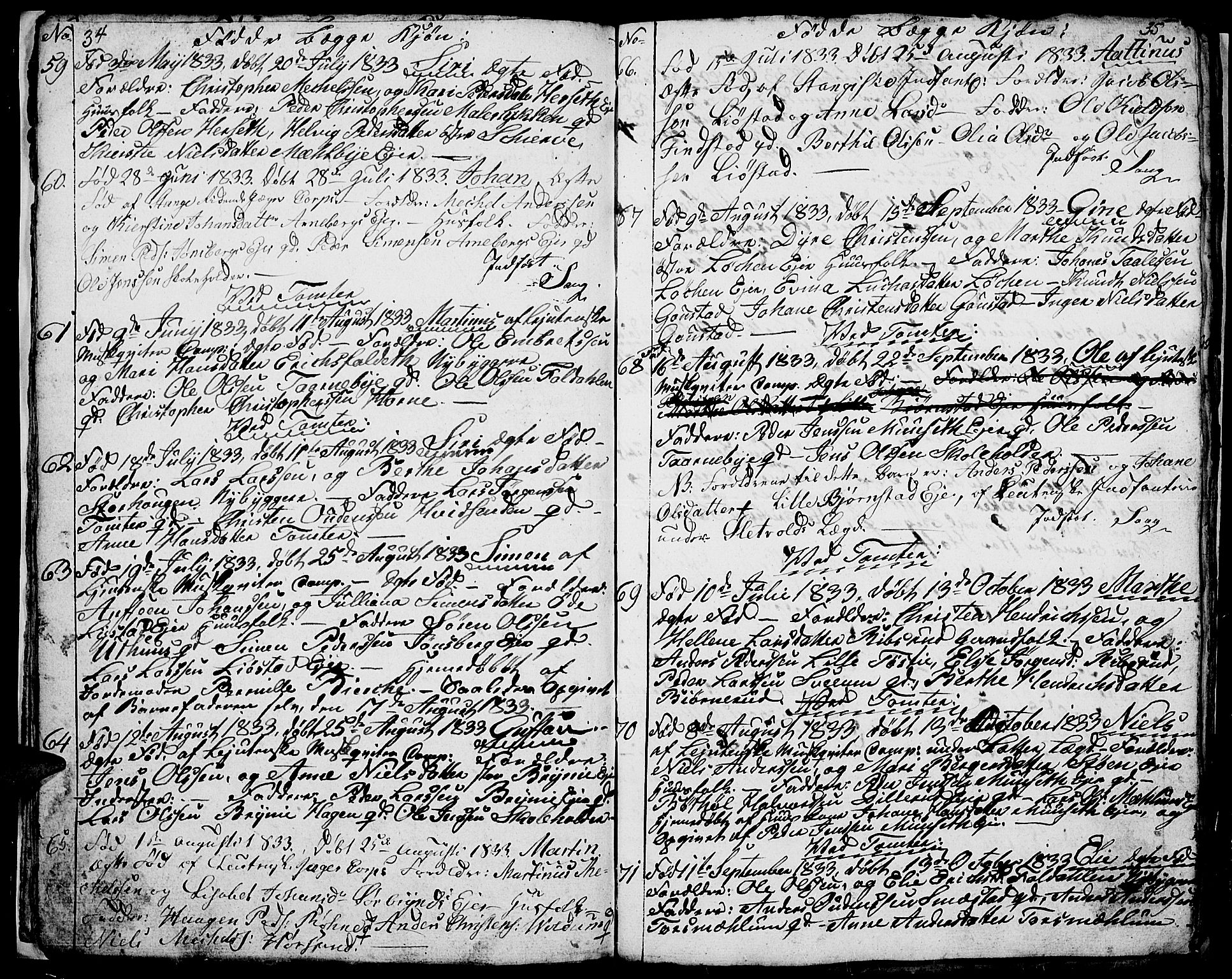 Romedal prestekontor, SAH/PREST-004/L/L0007: Parish register (copy) no. 7, 1831-1837, p. 34-35