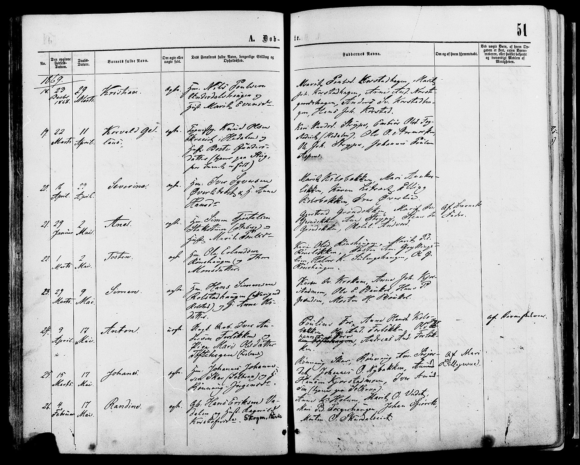 Sør-Fron prestekontor, AV/SAH-PREST-010/H/Ha/Haa/L0002: Parish register (official) no. 2, 1864-1880, p. 51