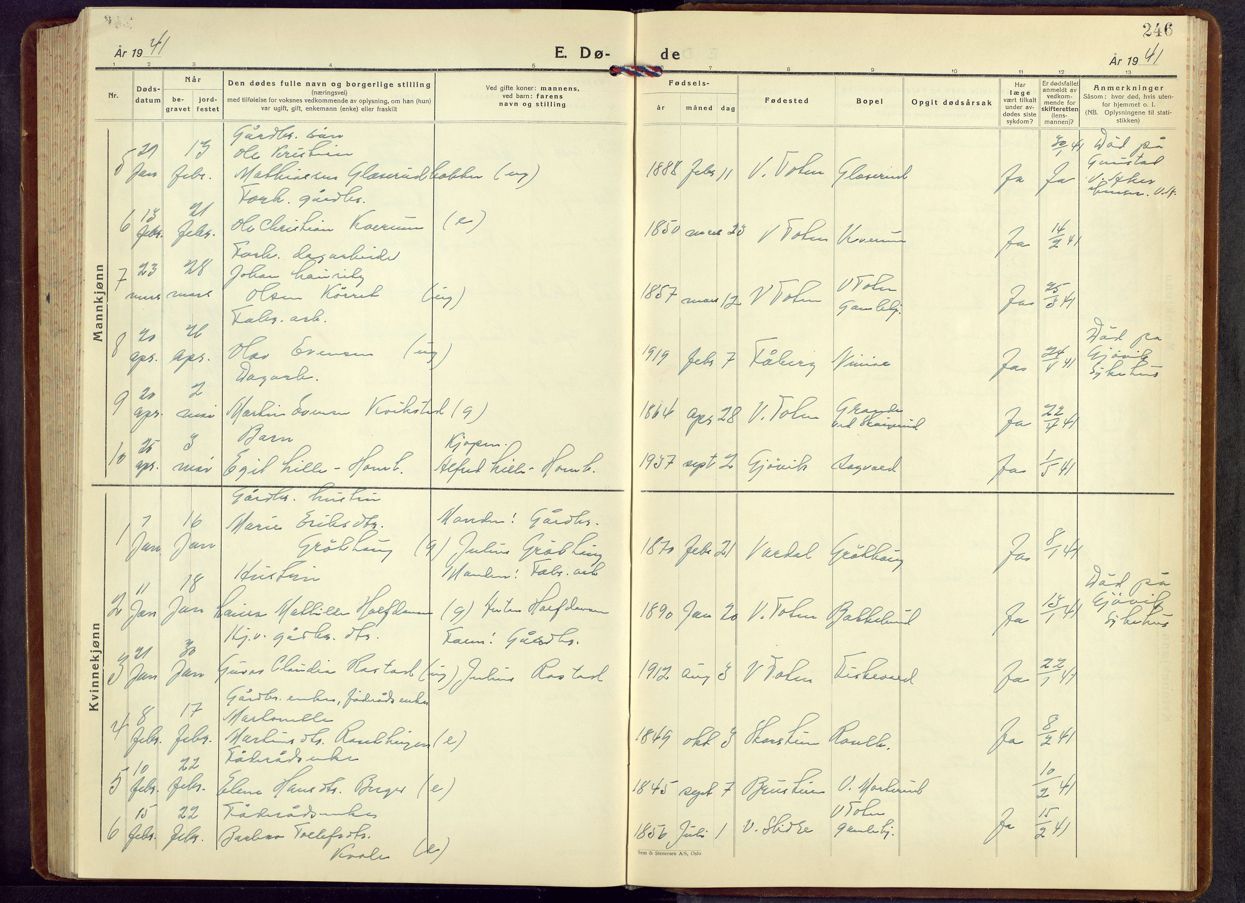 Vestre Toten prestekontor, SAH/PREST-108/H/Ha/Hab/L0013: Parish register (copy) no. 13, 1940-1956, p. 246