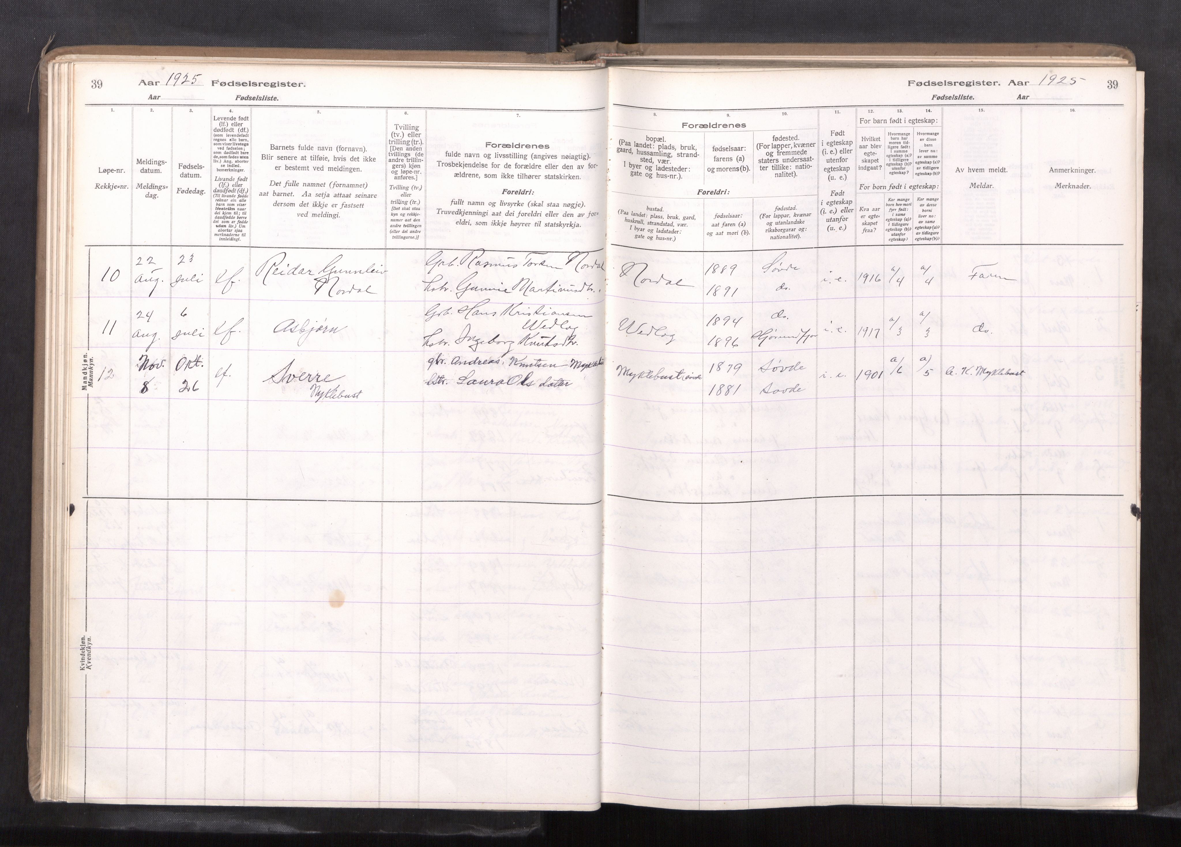 Ministerialprotokoller, klokkerbøker og fødselsregistre - Møre og Romsdal, AV/SAT-A-1454/502/L0031: Birth register no. 502---, 1916-1968, p. 39