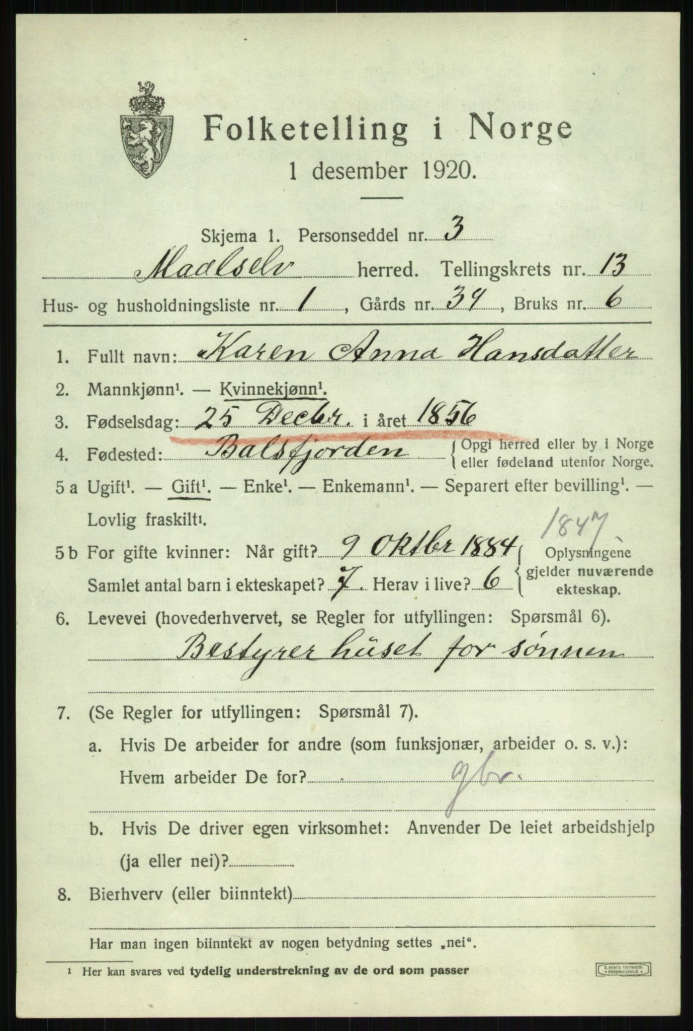 SATØ, 1920 census for Målselv, 1920, p. 6729