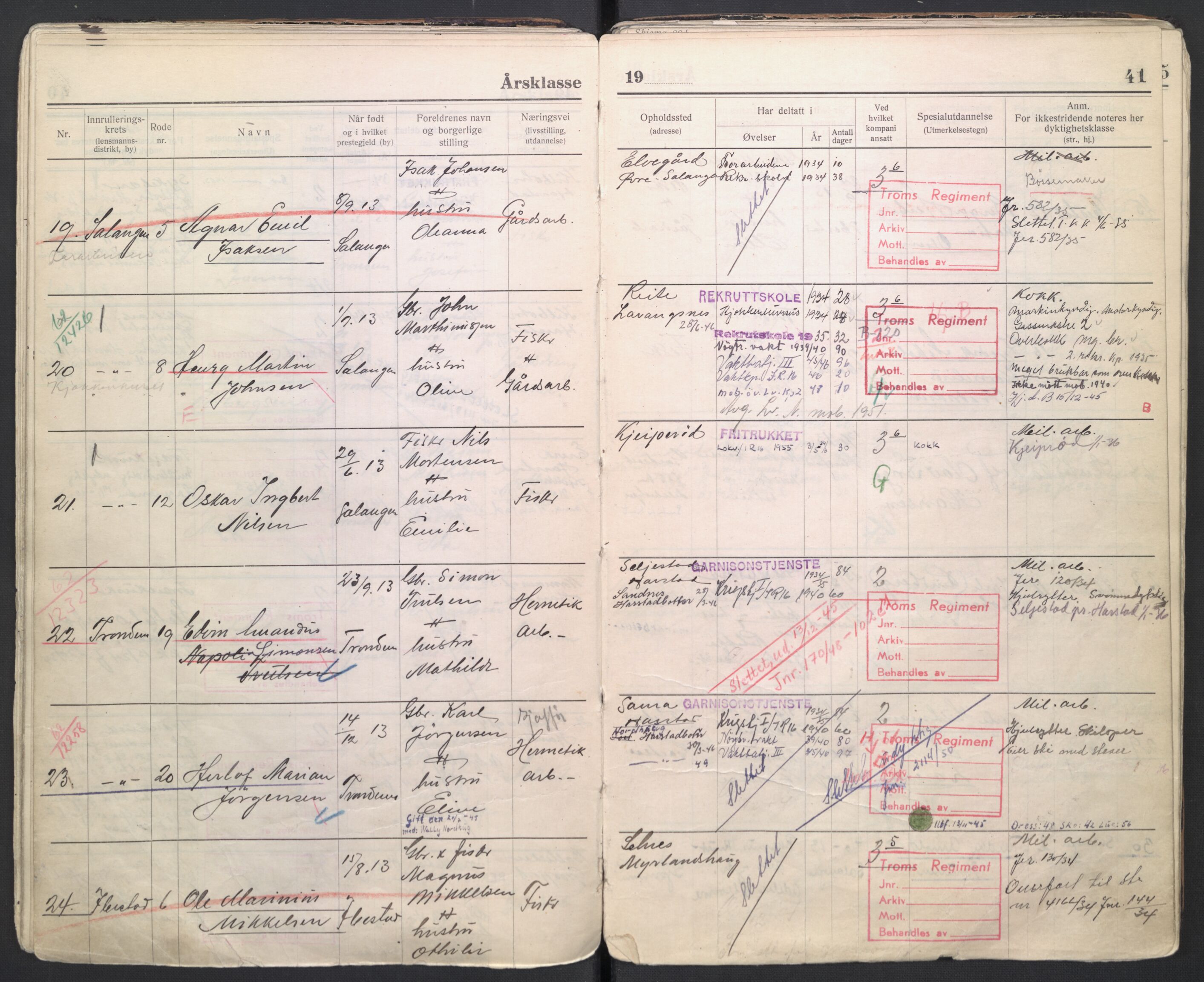 Forsvaret, Troms infanteriregiment nr. 16, AV/RA-RAFA-3146/P/Pa/L0006/0007: Ruller / Rulle for regimentets menige mannskaper, årsklasse 1934, 1934, p. 41