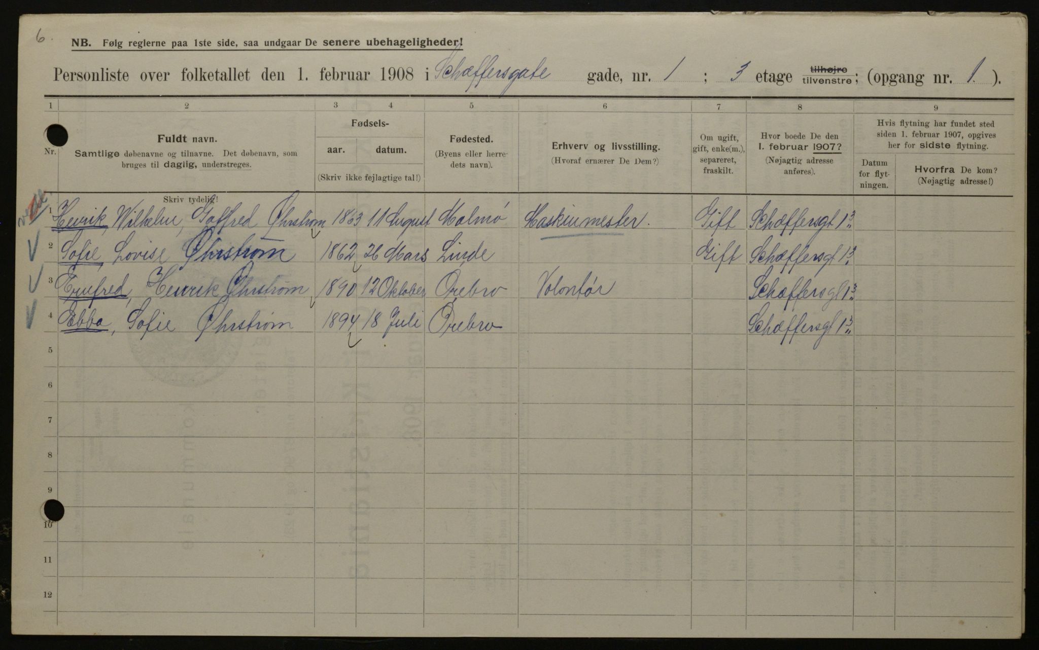 OBA, Municipal Census 1908 for Kristiania, 1908, p. 83672