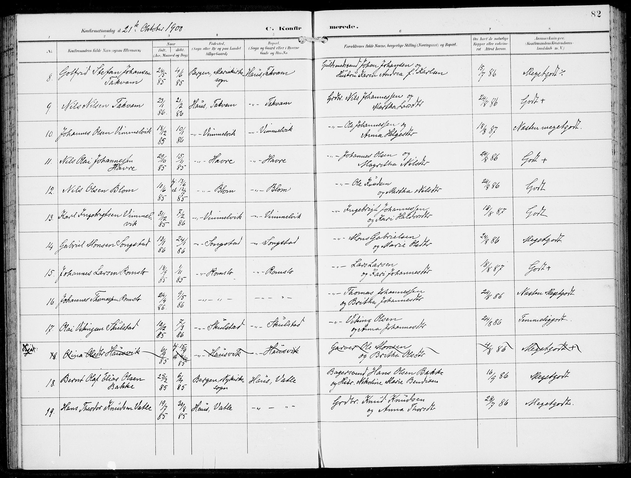Haus sokneprestembete, SAB/A-75601/H/Haa: Parish register (official) no. B  2, 1899-1912, p. 82