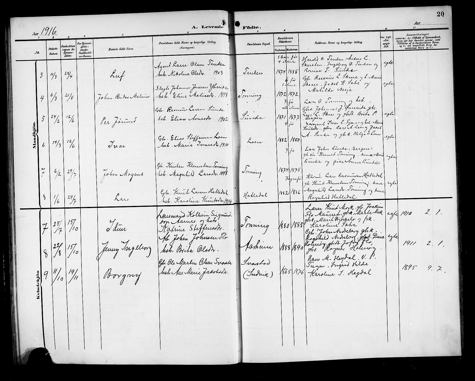 Stryn Sokneprestembete, AV/SAB-A-82501: Parish register (copy) no. A 3, 1906-1924, p. 20