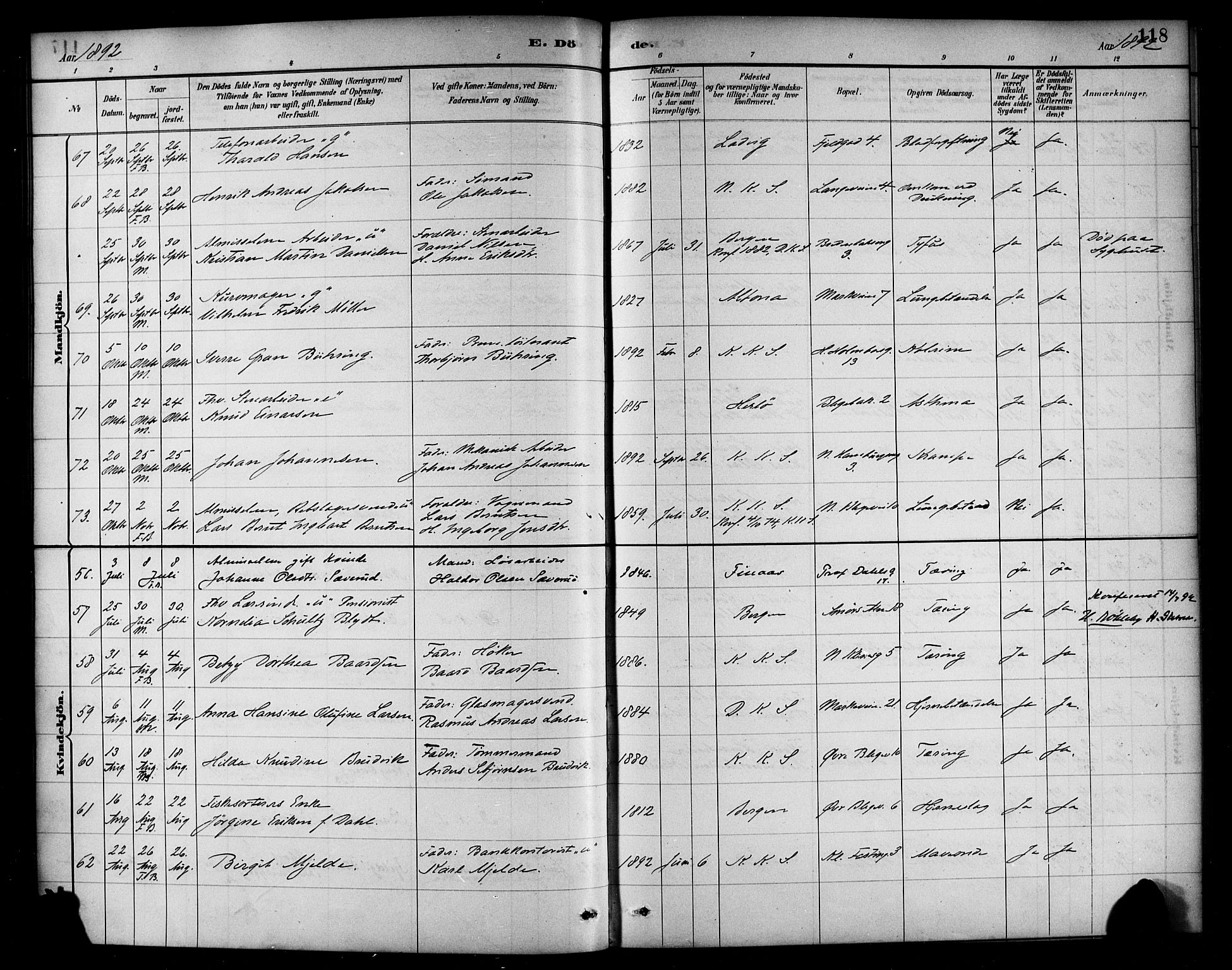Korskirken sokneprestembete, SAB/A-76101/H/Haa/L0047: Parish register (official) no. E 5, 1884-1910, p. 118