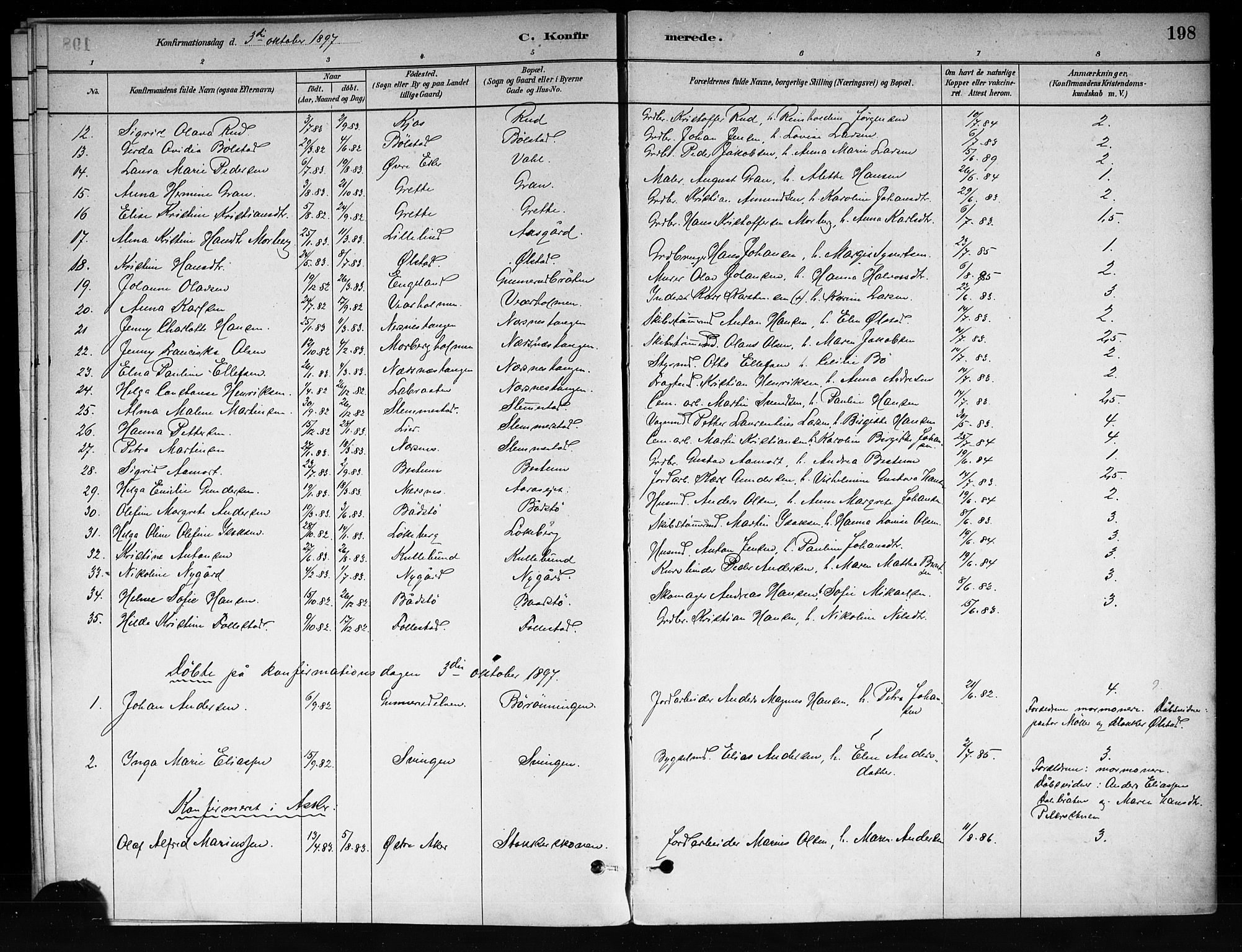 Røyken kirkebøker, SAKO/A-241/F/Fa/L0008: Parish register (official) no. 8, 1880-1897, p. 198
