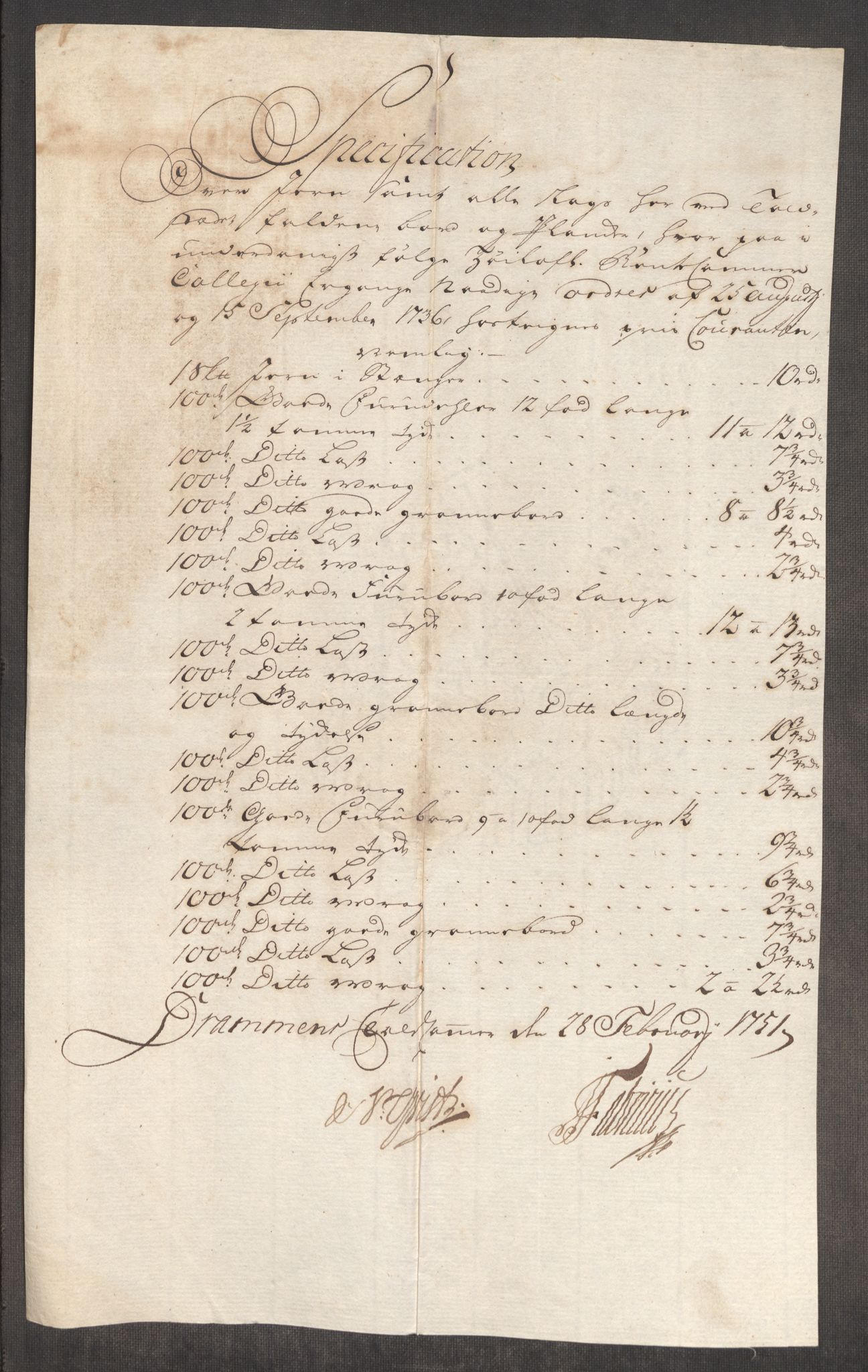 Rentekammeret inntil 1814, Realistisk ordnet avdeling, RA/EA-4070/Oe/L0004: [Ø1]: Priskuranter, 1749-1752, p. 536