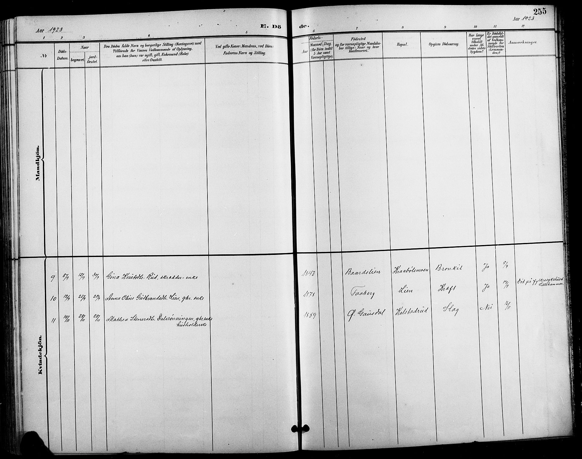 Vestre Gausdal prestekontor, SAH/PREST-094/H/Ha/Hab/L0003: Parish register (copy) no. 3, 1896-1925, p. 255