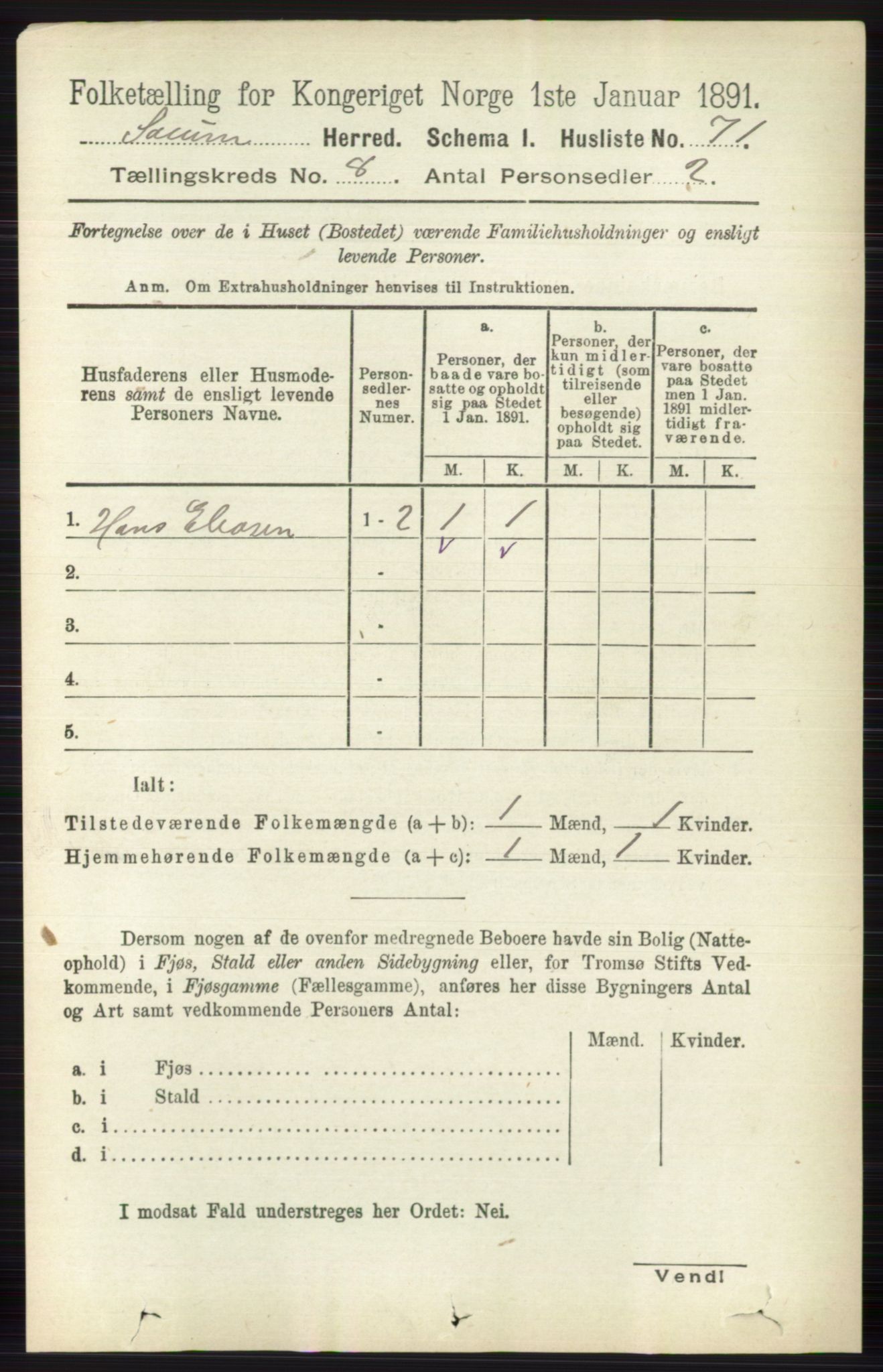 RA, 1891 census for 0818 Solum, 1891, p. 4098