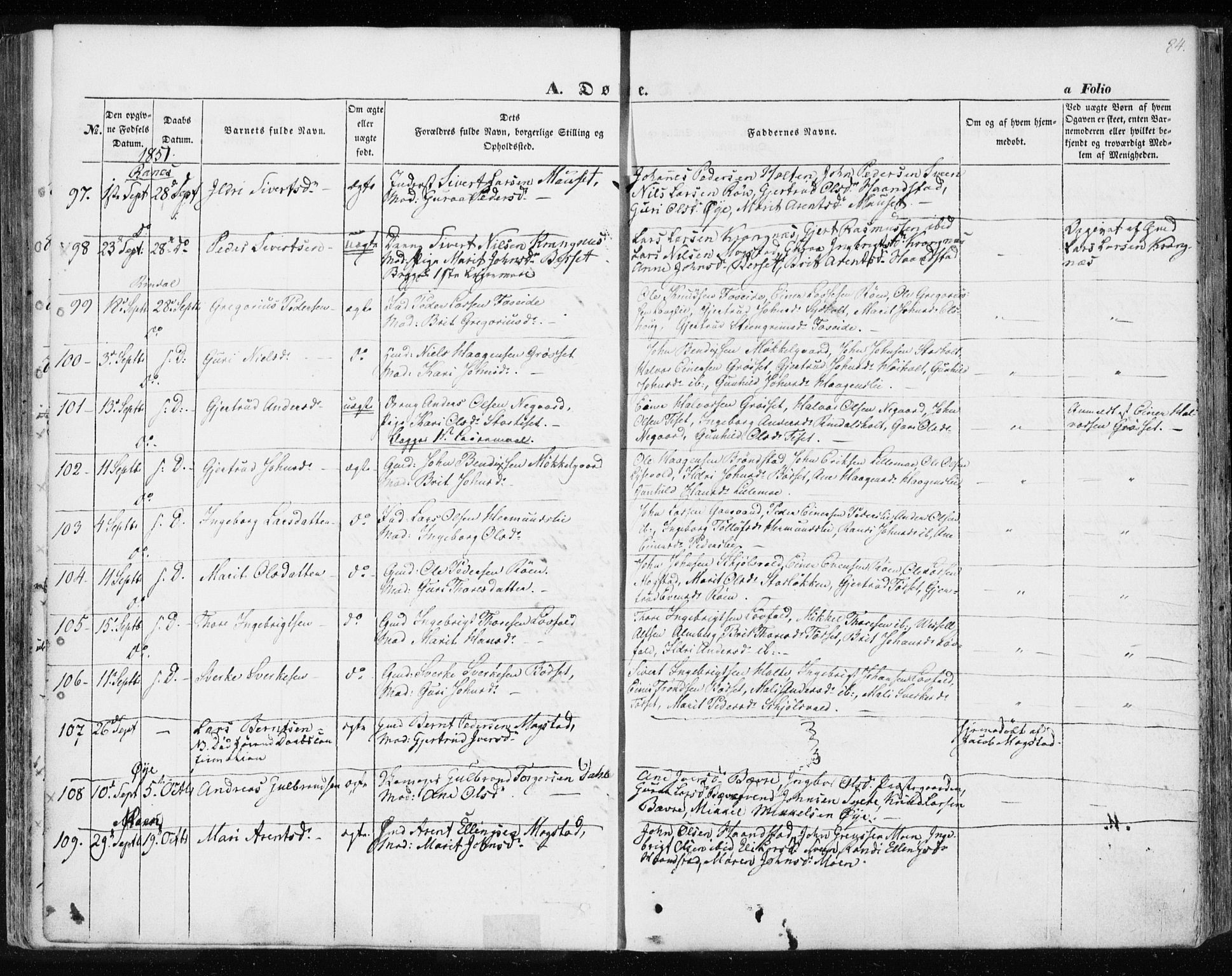 Ministerialprotokoller, klokkerbøker og fødselsregistre - Møre og Romsdal, SAT/A-1454/595/L1043: Parish register (official) no. 595A05, 1843-1851, p. 84