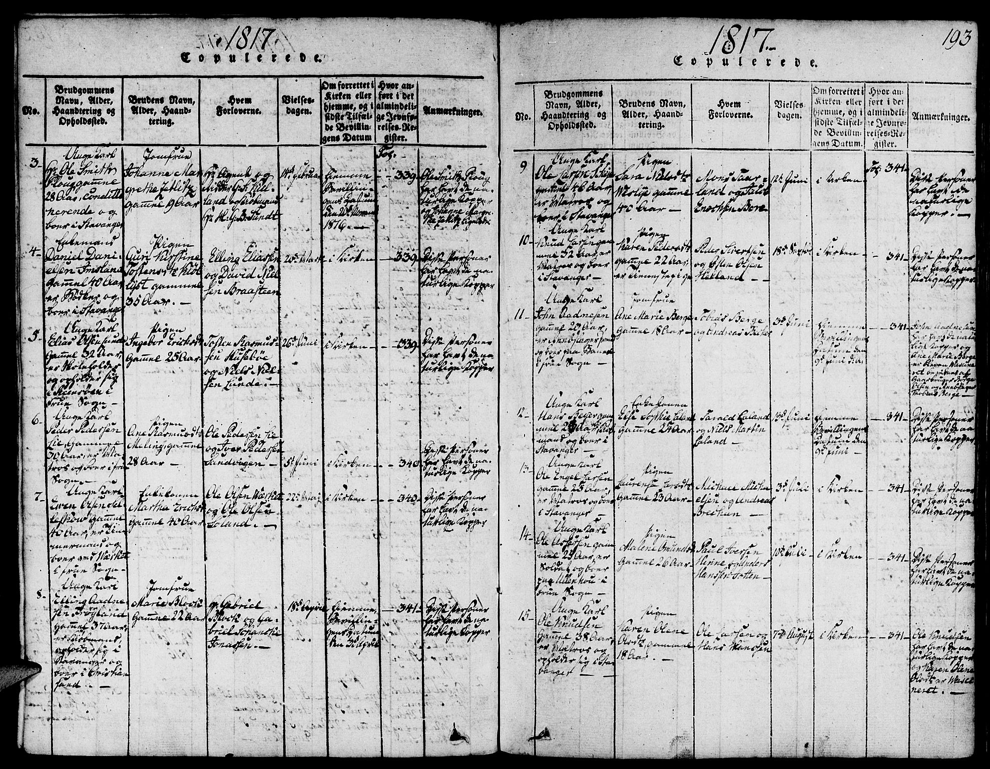 Domkirken sokneprestkontor, SAST/A-101812/001/30/30BA/L0008: Parish register (official) no. A 8, 1816-1821, p. 193