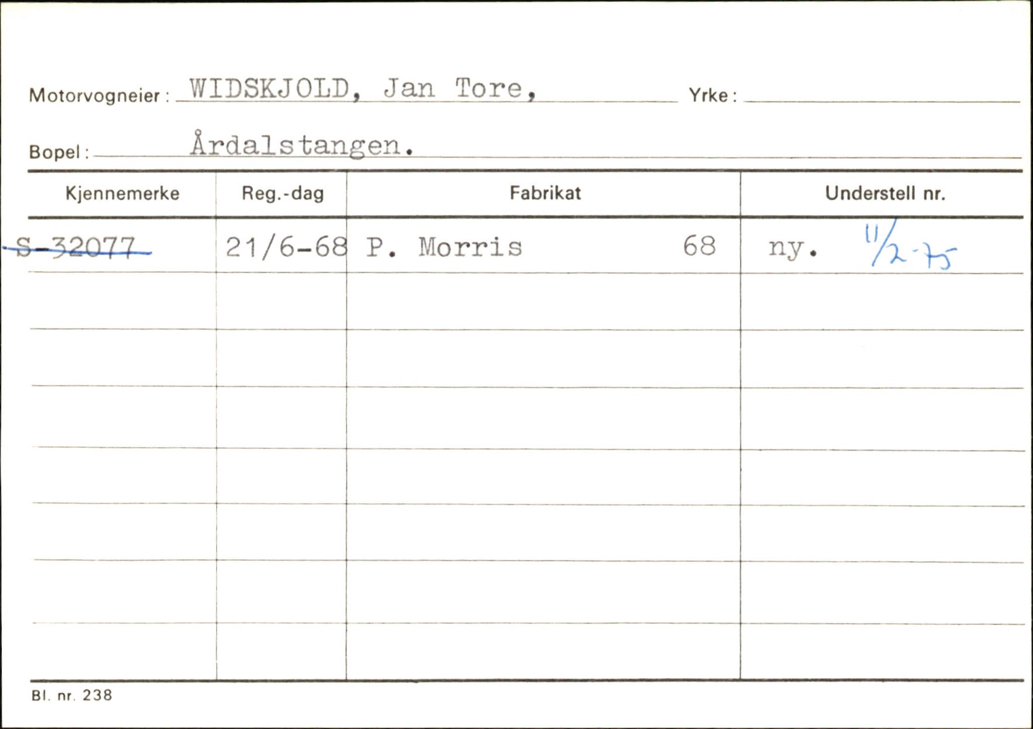 Statens vegvesen, Sogn og Fjordane vegkontor, SAB/A-5301/4/F/L0146: Registerkort Årdal R-Å samt diverse kort, 1945-1975, p. 1330