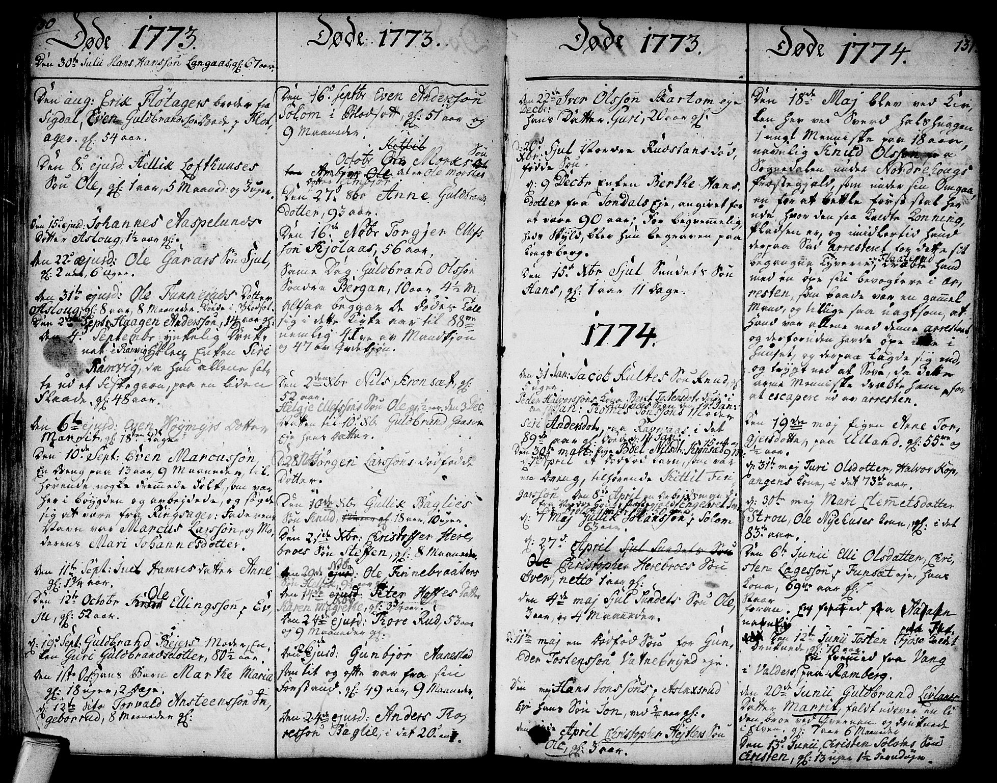 Flesberg kirkebøker, AV/SAKO-A-18/F/Fa/L0003: Parish register (official) no. I 3, 1748-1790, p. 130-131